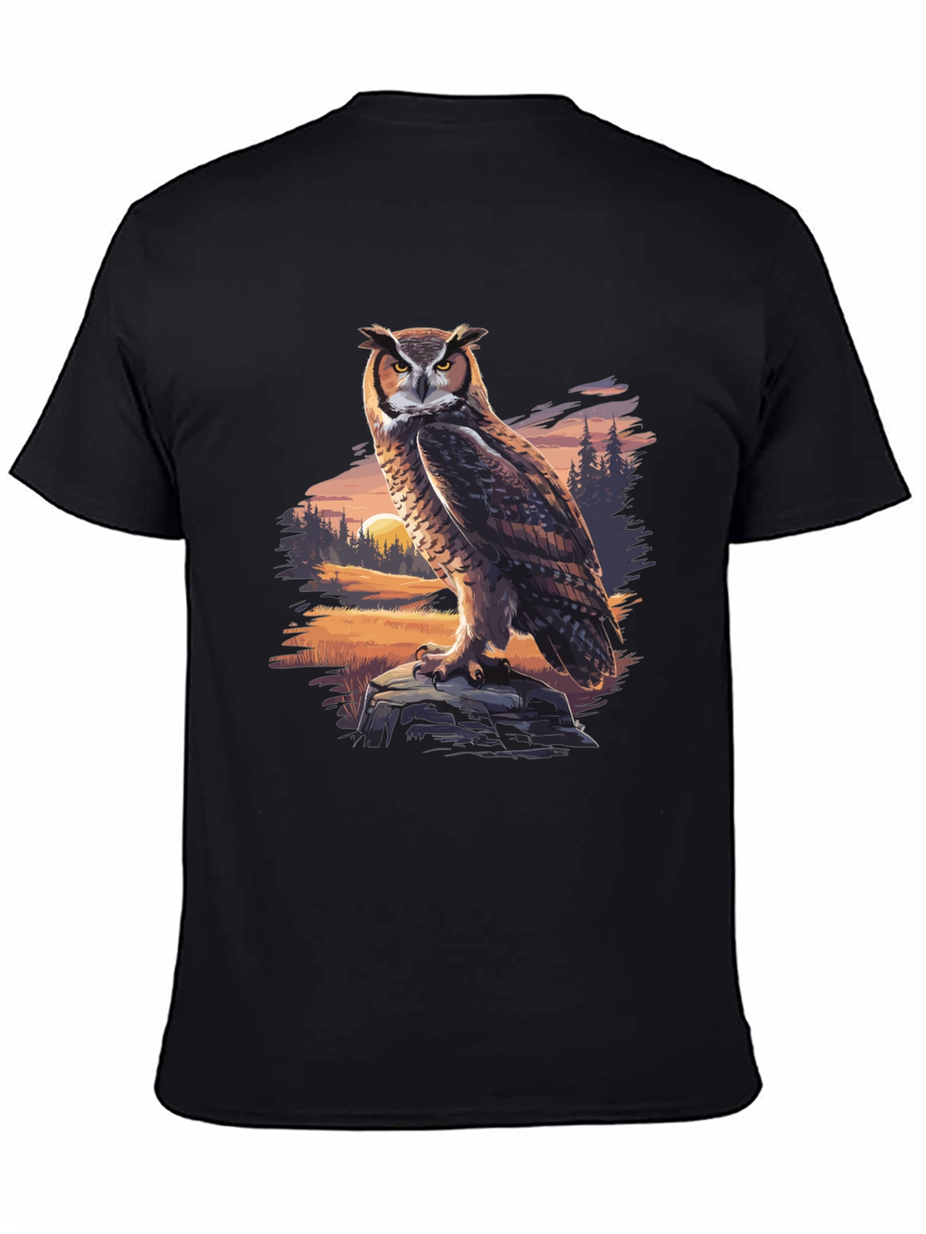 Owl Graphic Tee - Nature Print Black T-Shirt