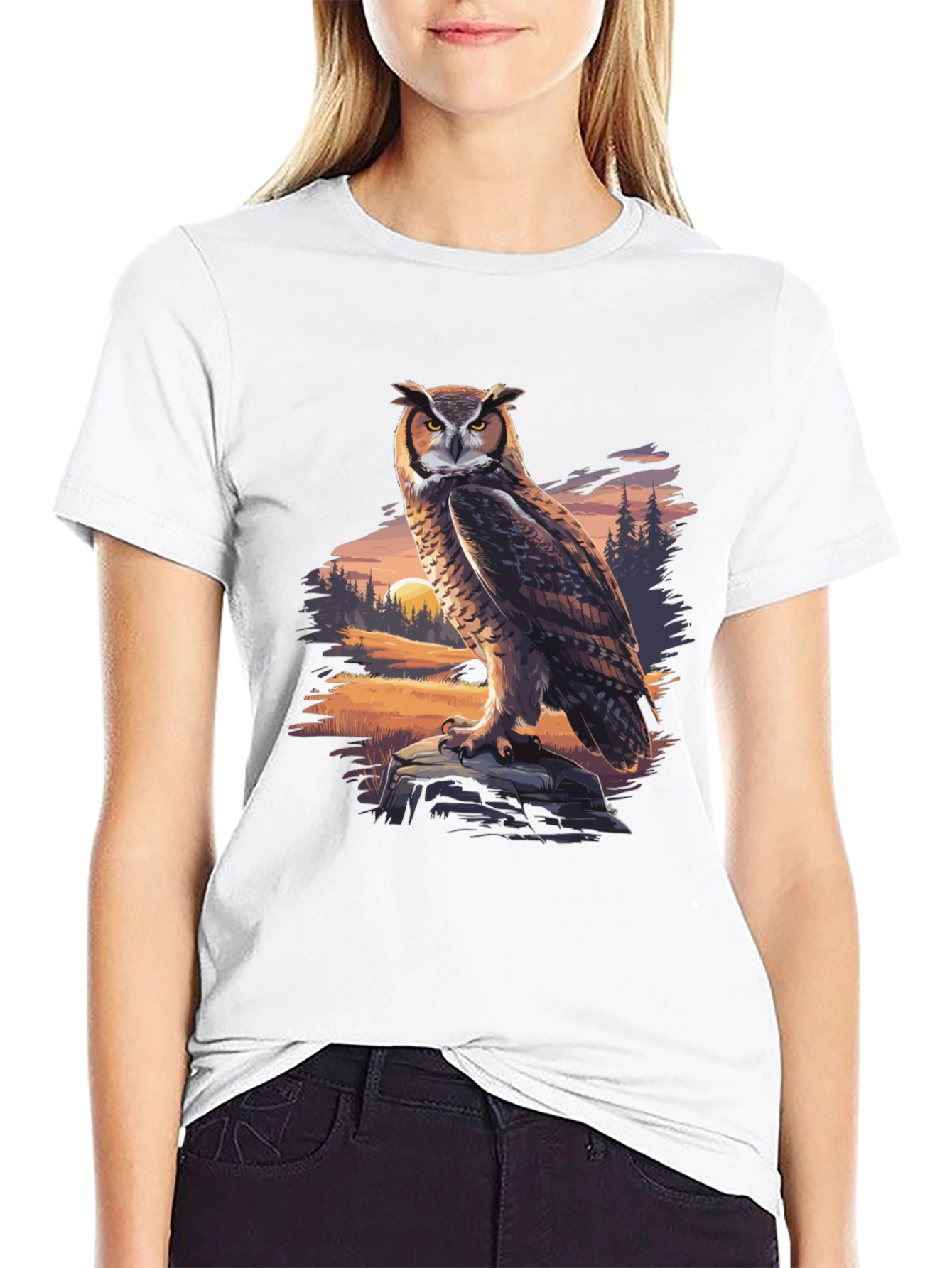 Owl Graphic Tee - Nature Print Black T-Shirt