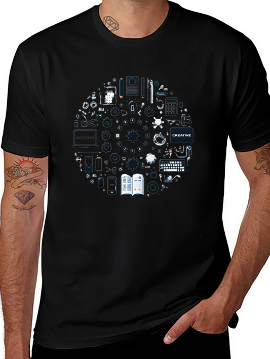 Creative Minimalist Graphic Tee - Black Cotton T-Shirt