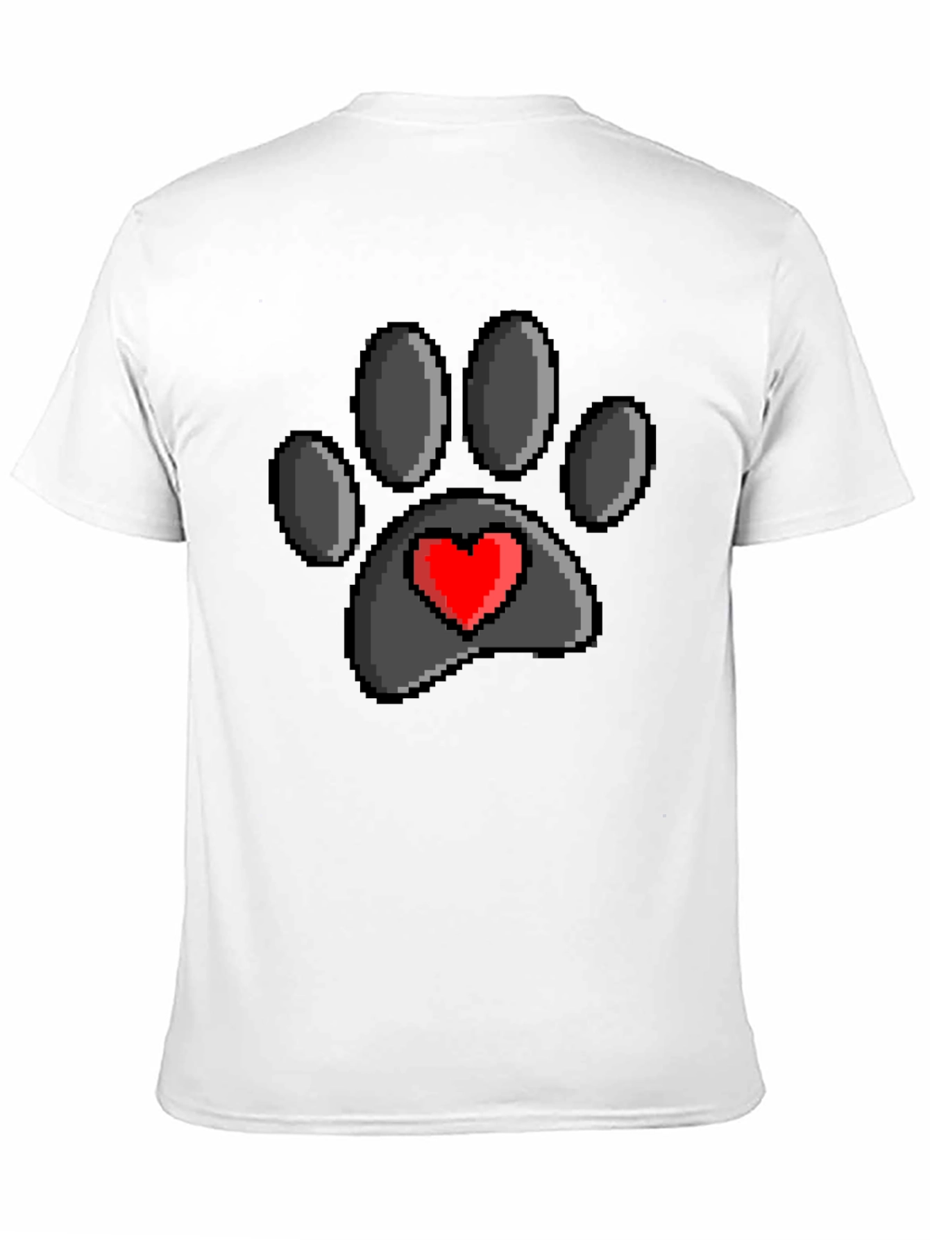 Pixel Paw Print Heart T-Shirt - Black