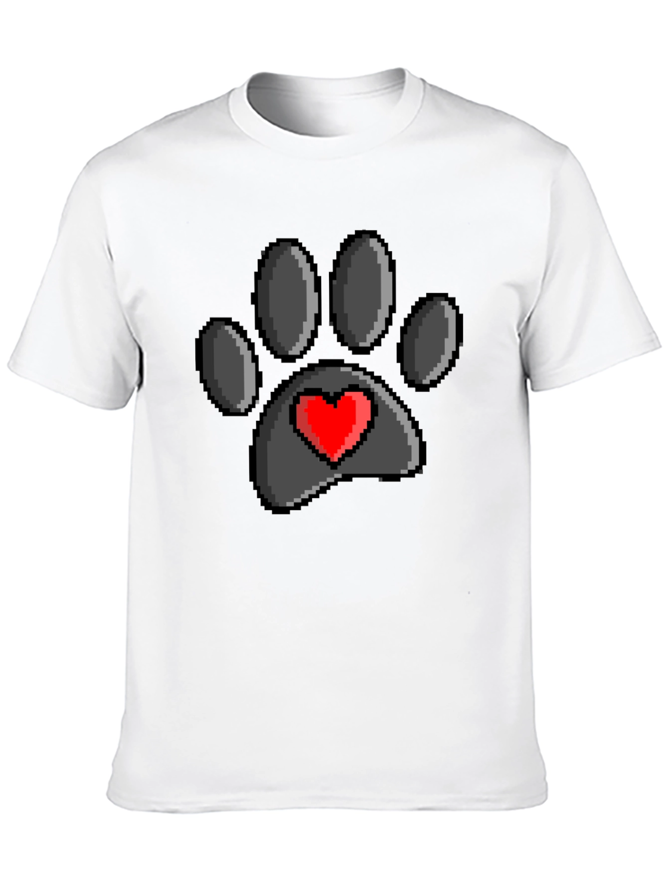 Pixel Paw Print Heart T-Shirt - Black