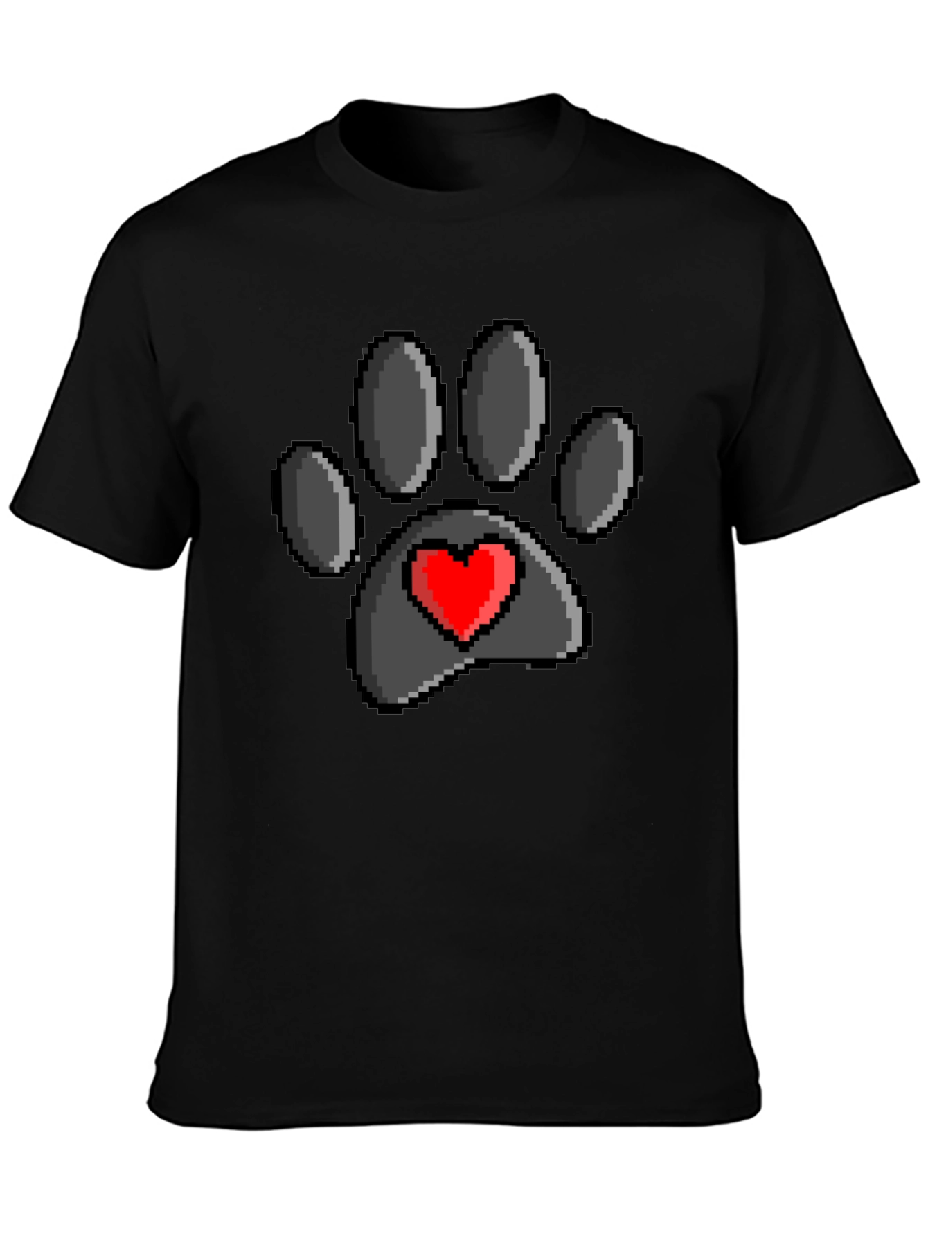 Pixel Paw Print Heart T-Shirt - Black