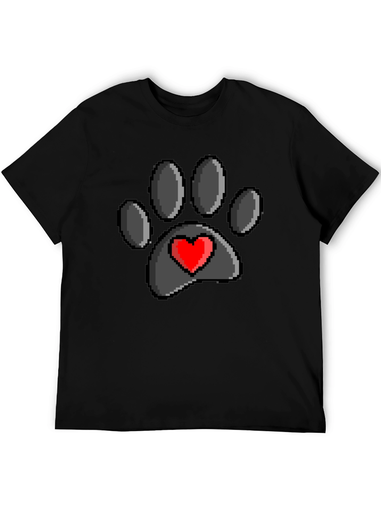 Pixel Paw Print Heart T-Shirt - Black