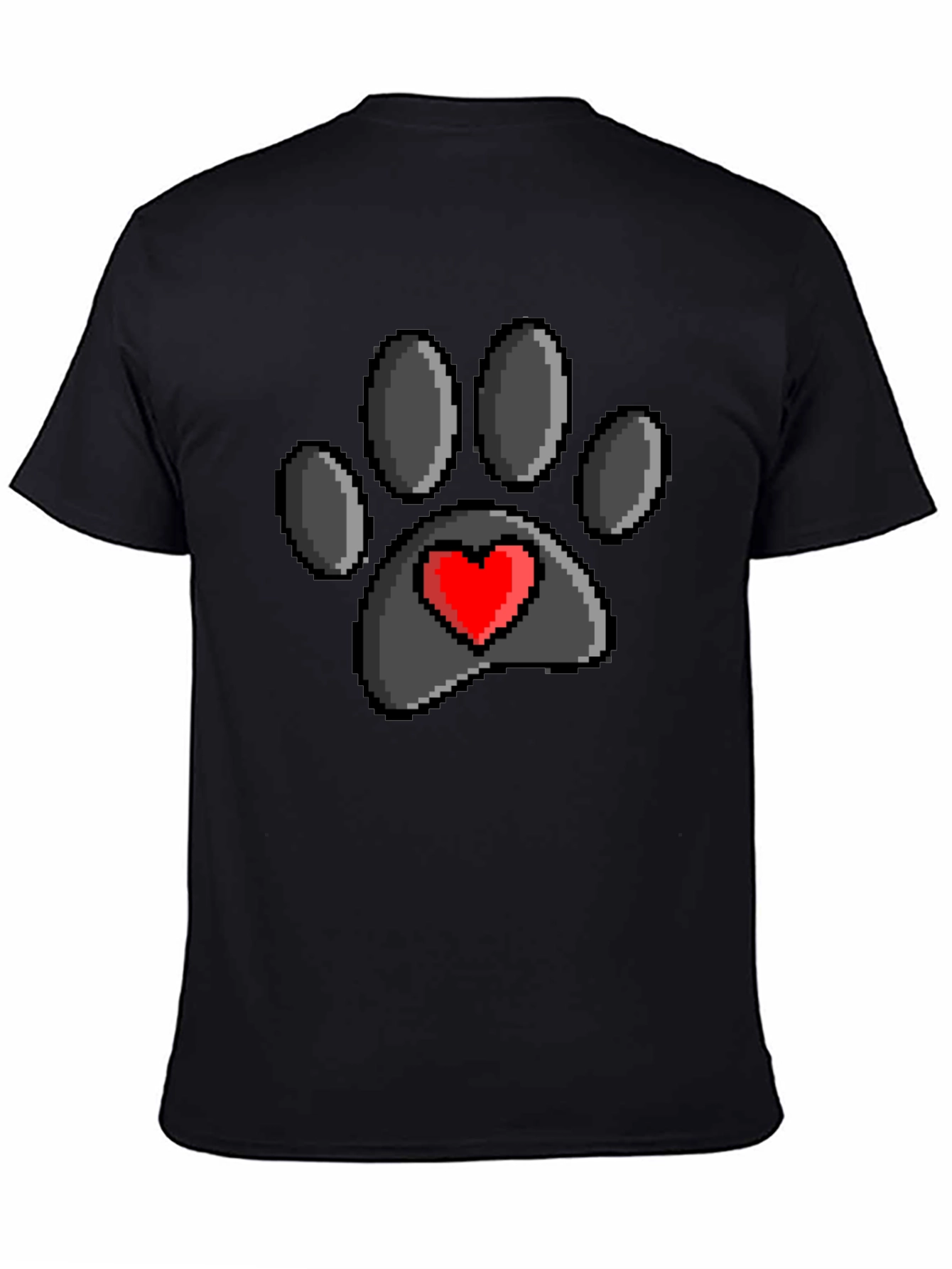 Pixel Paw Print Heart T-Shirt - Black
