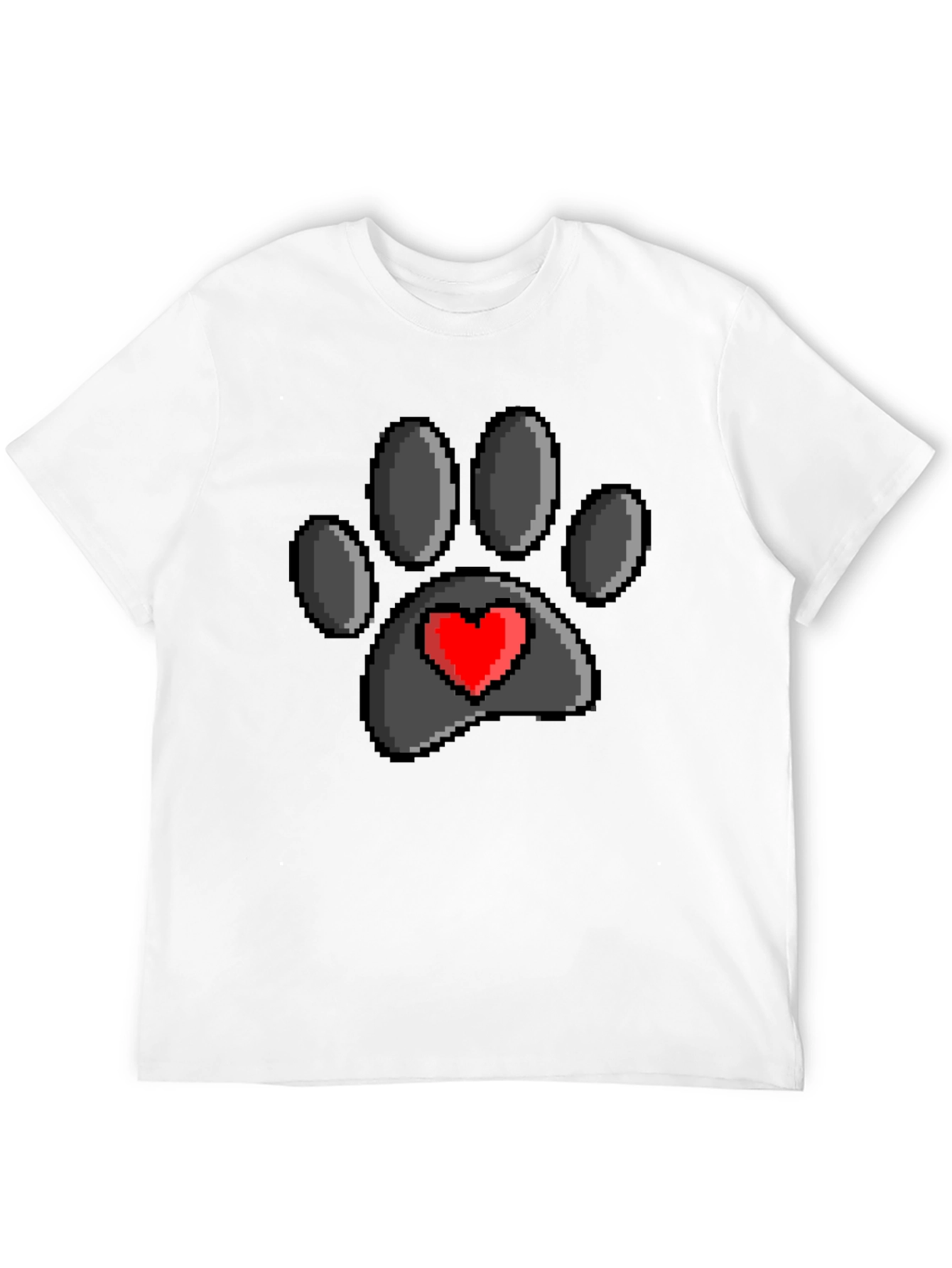 Pixel Paw Print Heart T-Shirt - Black
