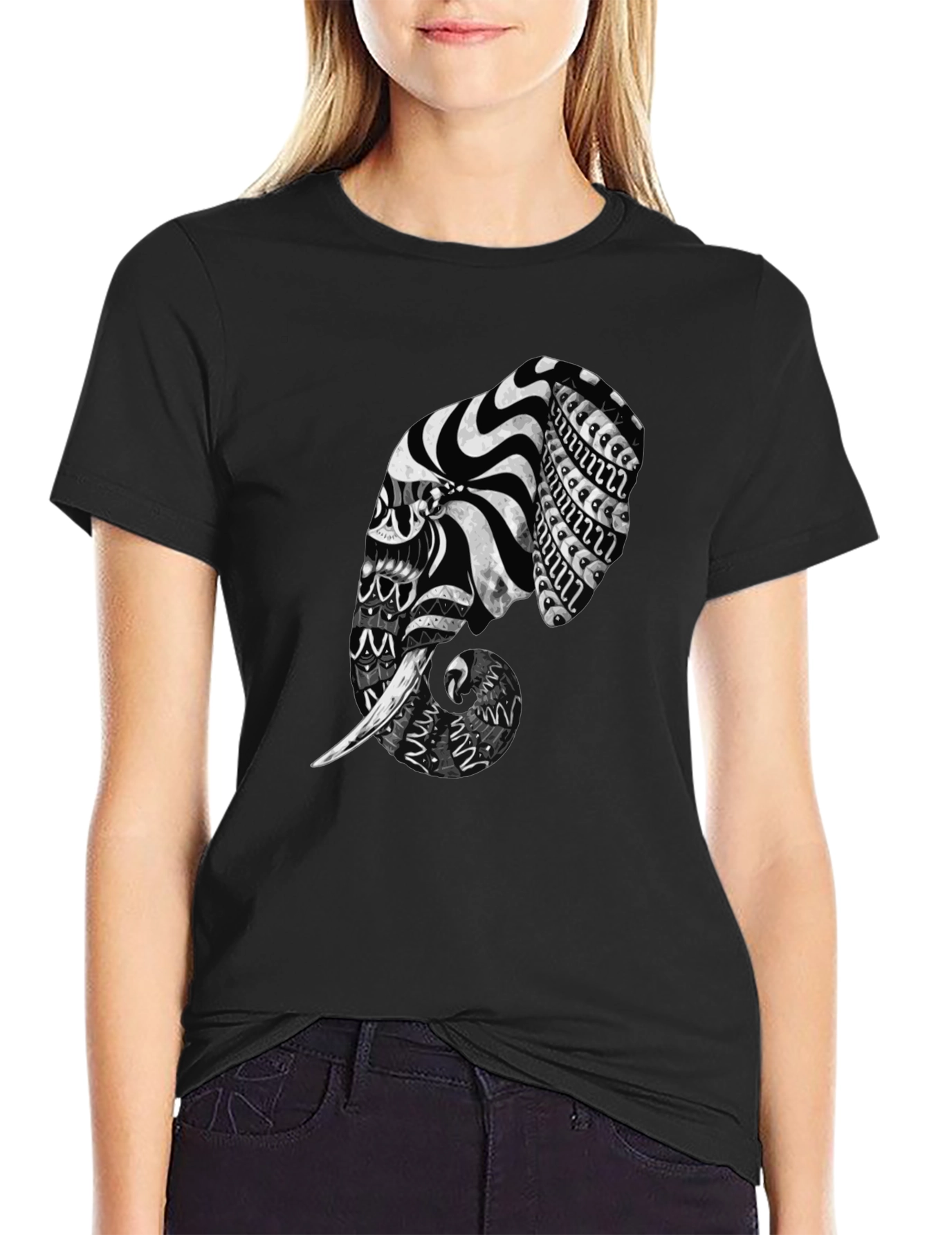 Elephant Art Black T-Shirt