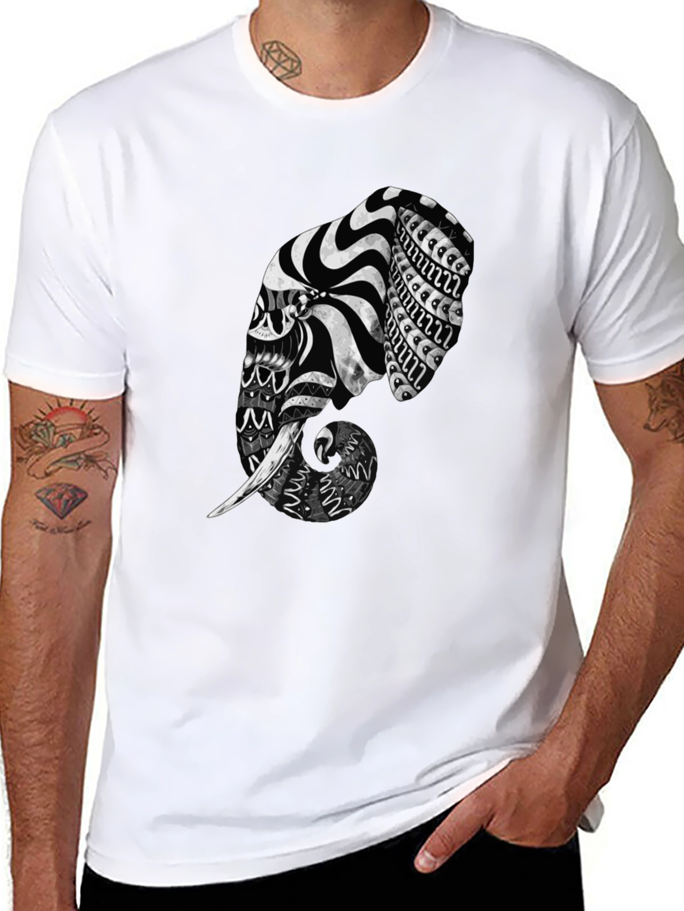 Elephant Art Black T-Shirt