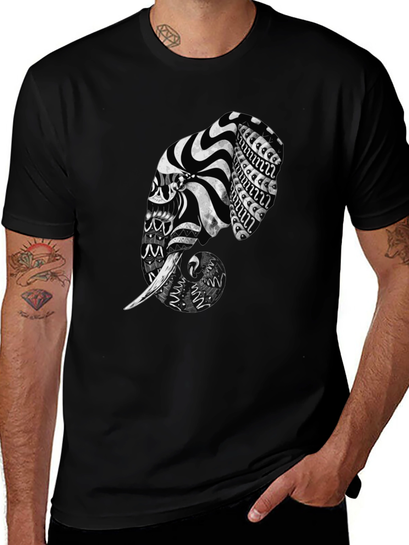 Elephant Art Black T-Shirt