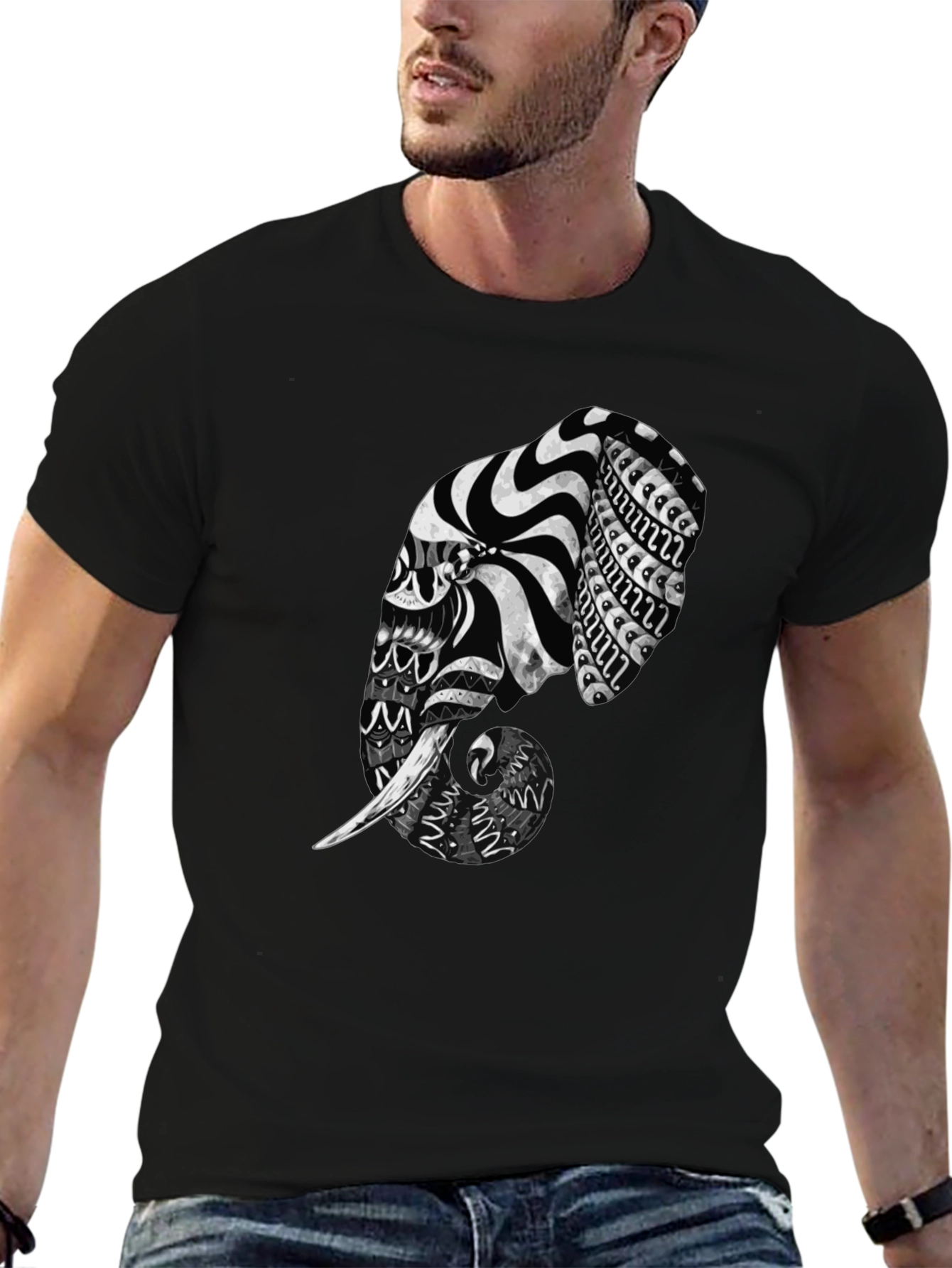 Elephant Art Black T-Shirt