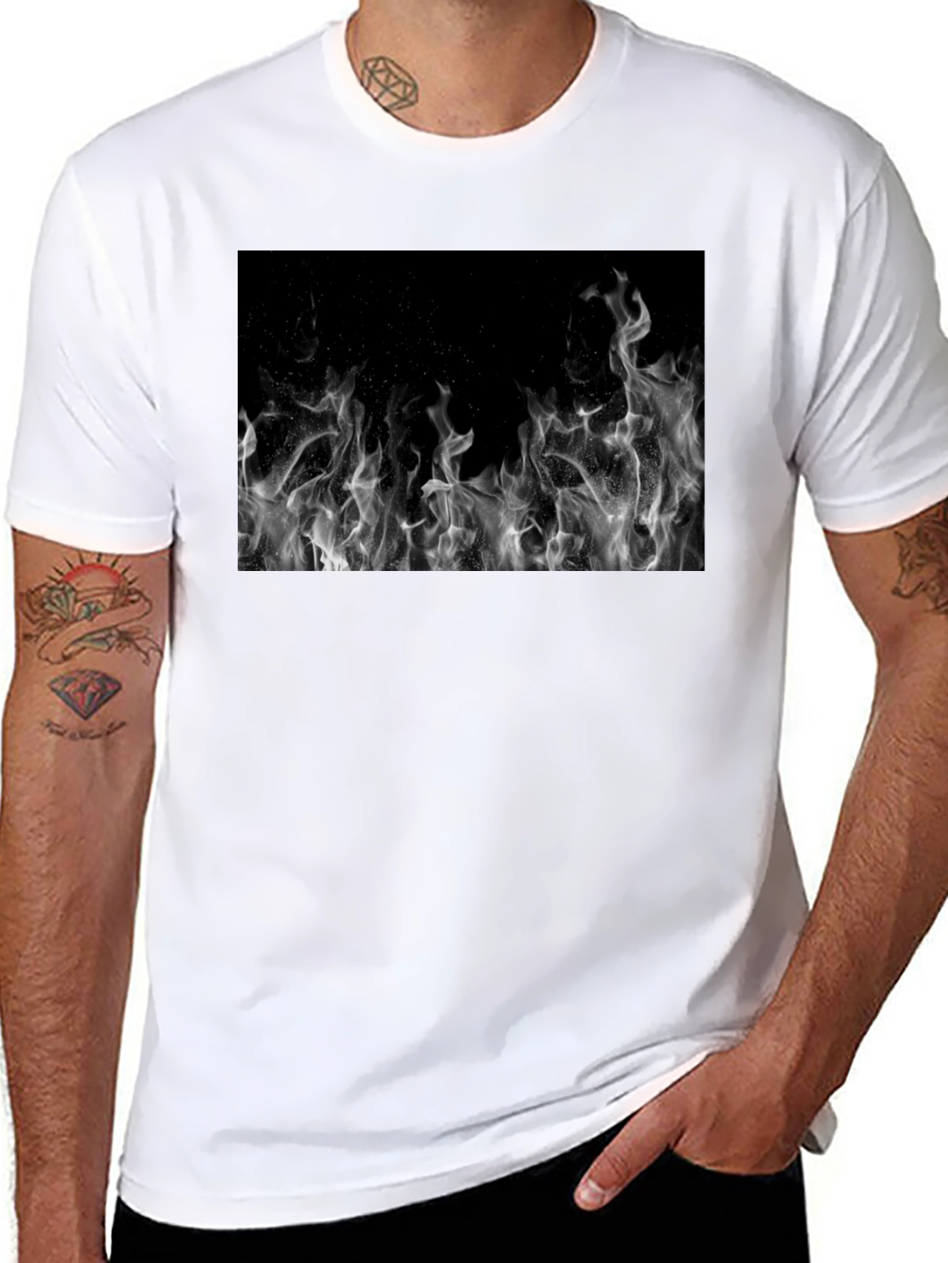Black Tee with Abstract Smoke Print