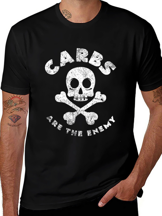 Carbs Are The Enemy T-Shirt: Skull & Crossbones Graphic Tee