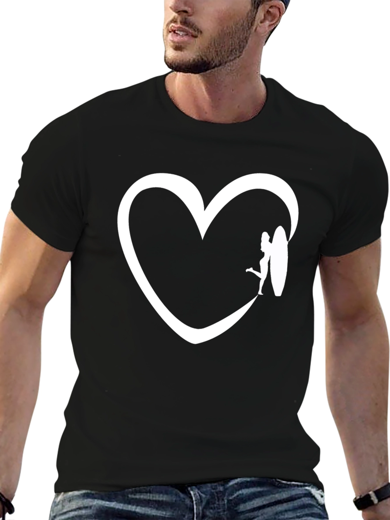 Surfer Girl Heart Graphic Tee - Black