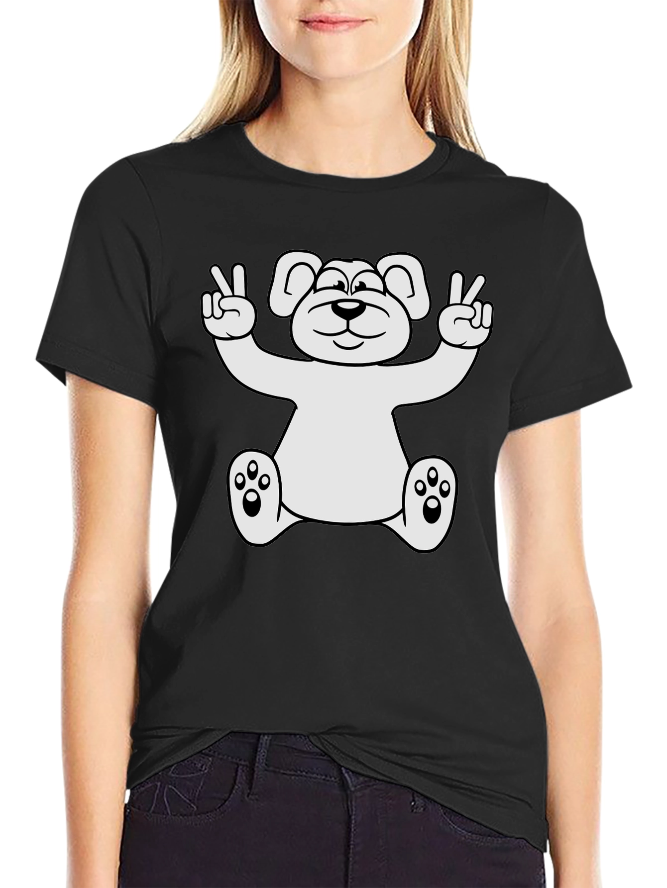 Peace Bear Graphic T-Shirt - Black