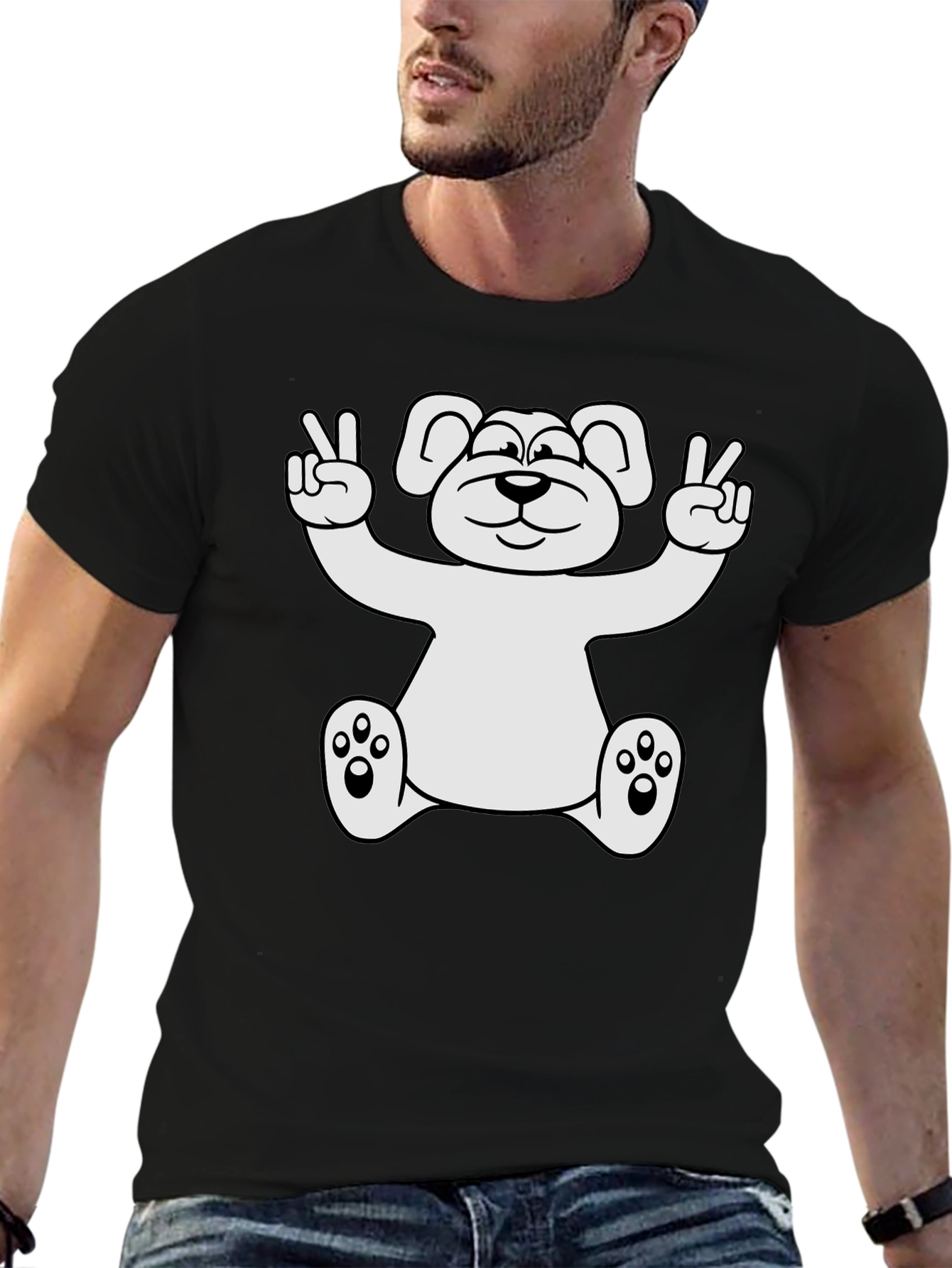 Peace Bear Graphic T-Shirt - Black
