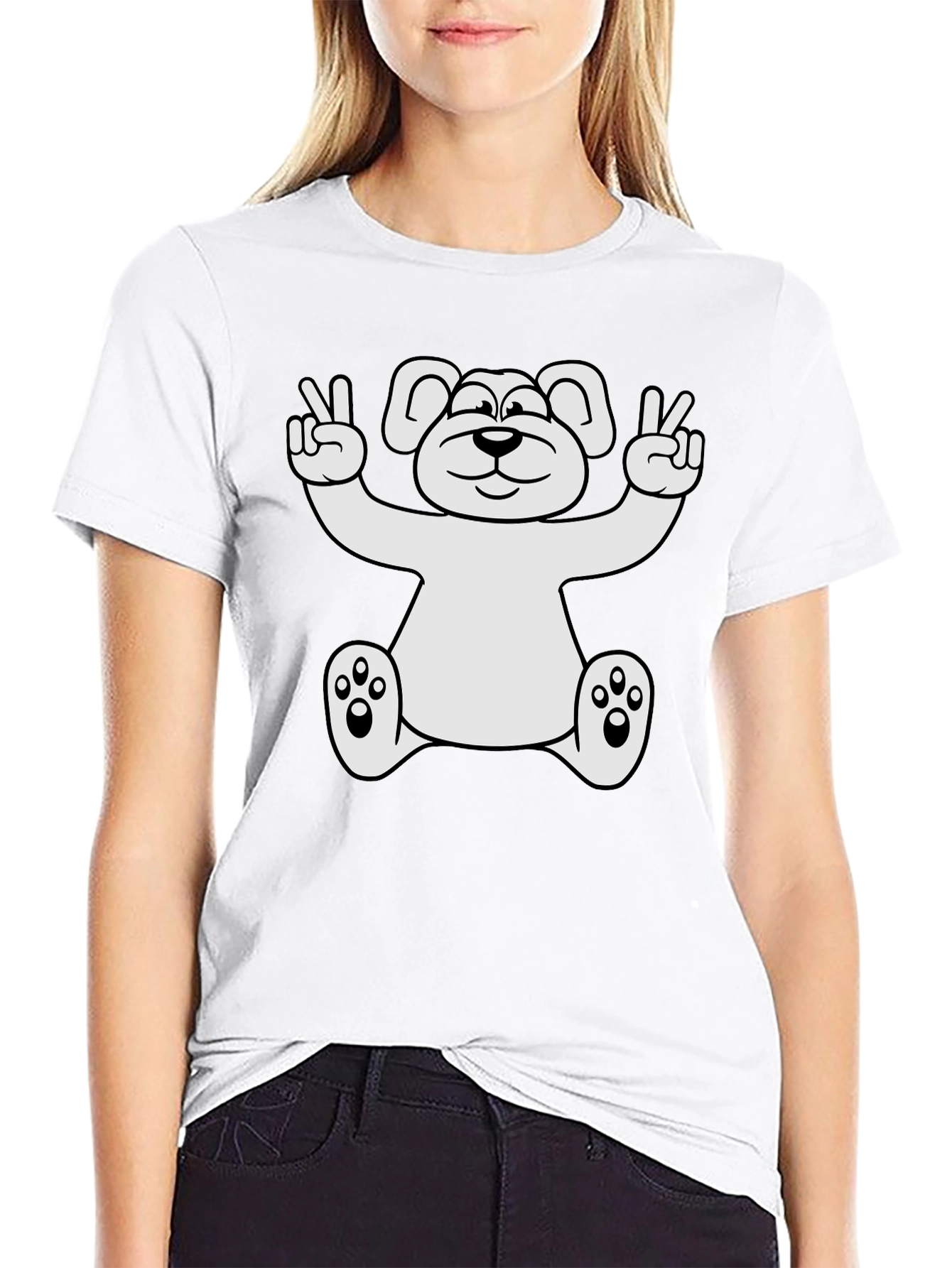 Peace Bear Graphic T-Shirt - Black