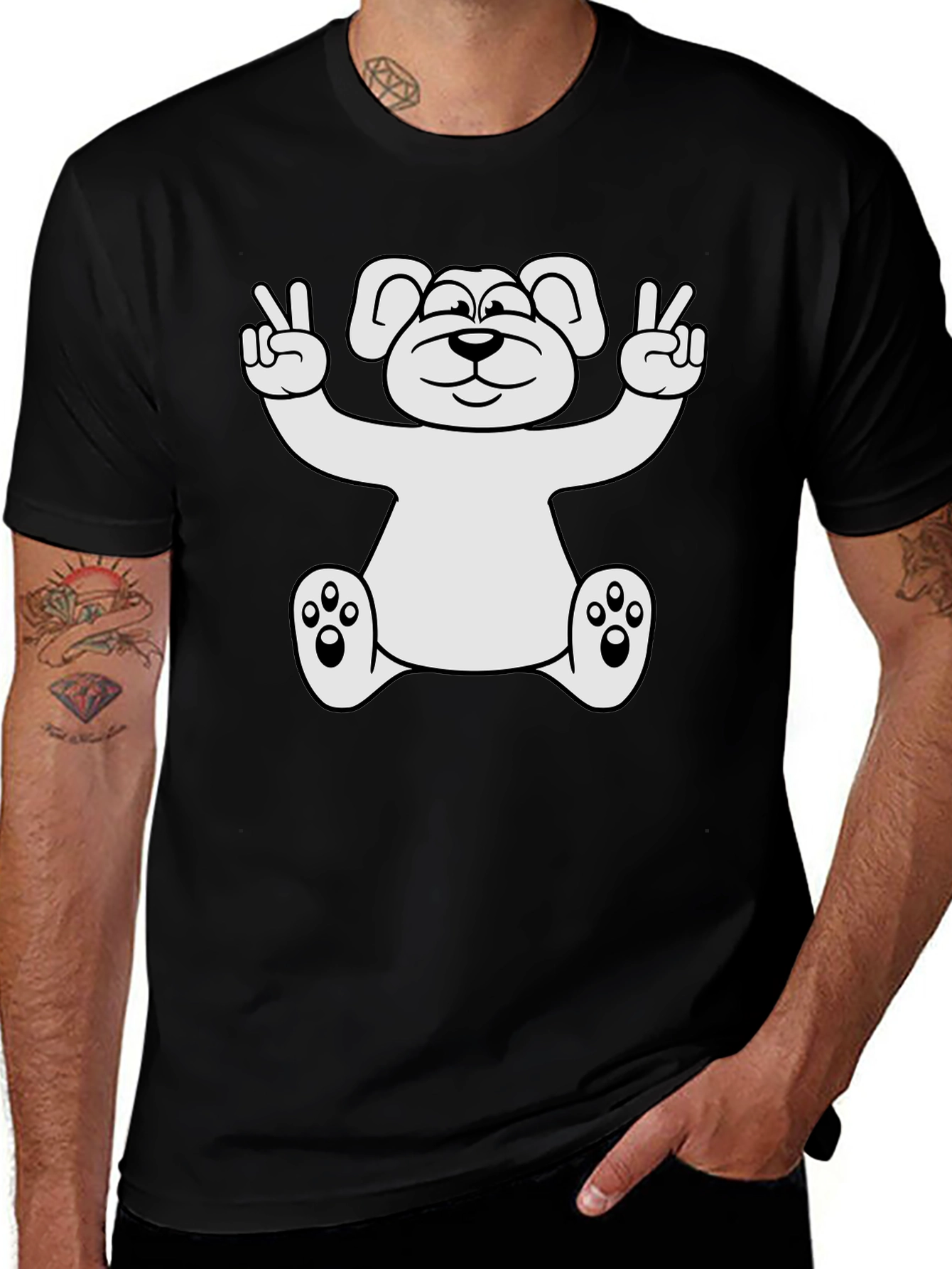 Peace Bear Graphic T-Shirt - Black