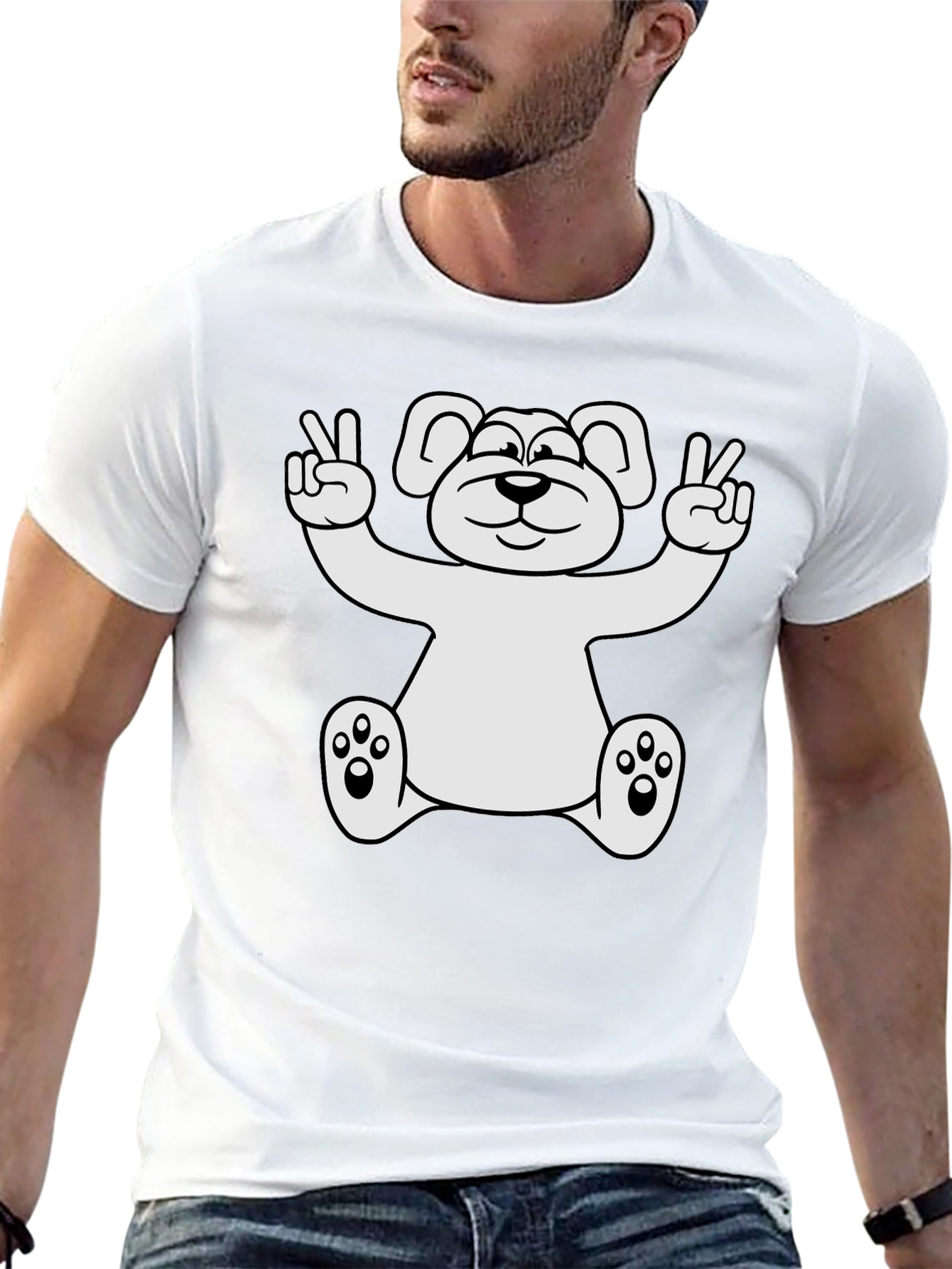 Peace Bear Graphic T-Shirt - Black