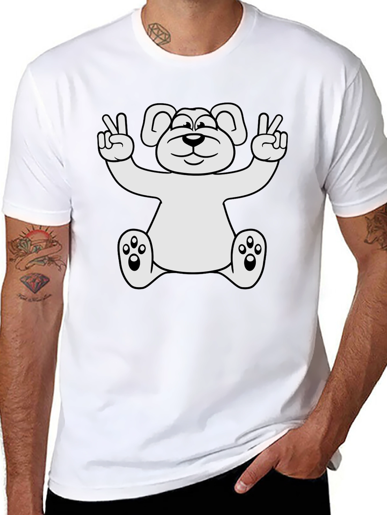 Peace Bear Graphic T-Shirt - Black