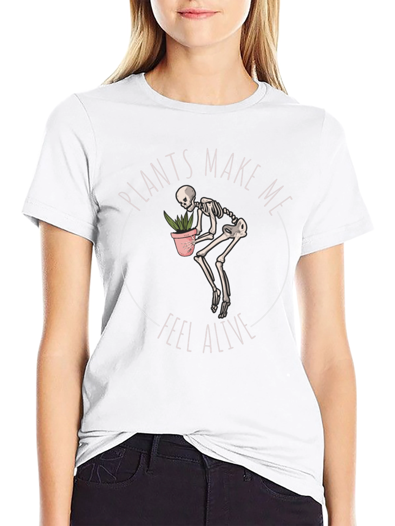 Plants Make Me Feel Alive Skeleton Graphic Tee