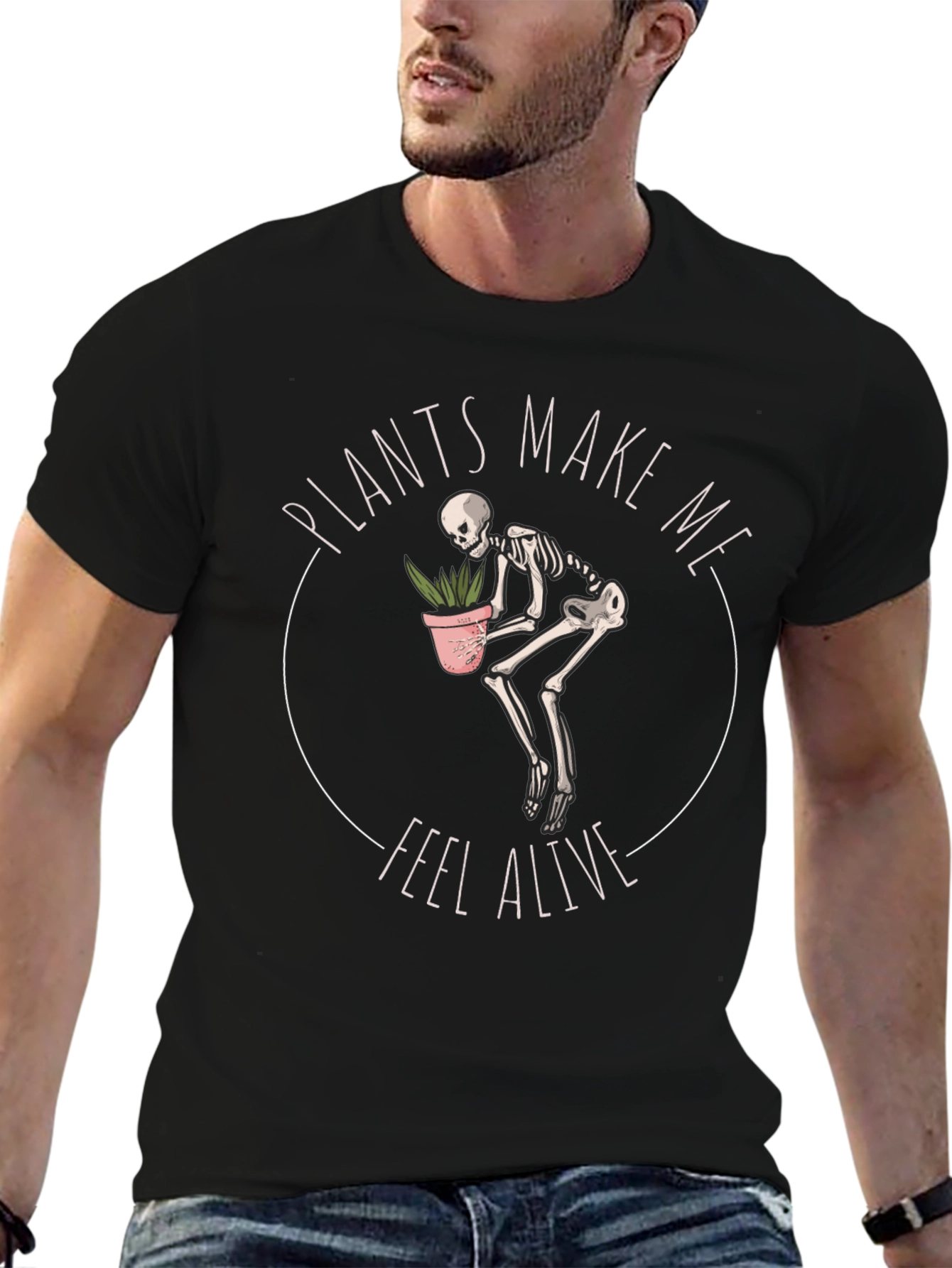 Plants Make Me Feel Alive Skeleton Graphic Tee