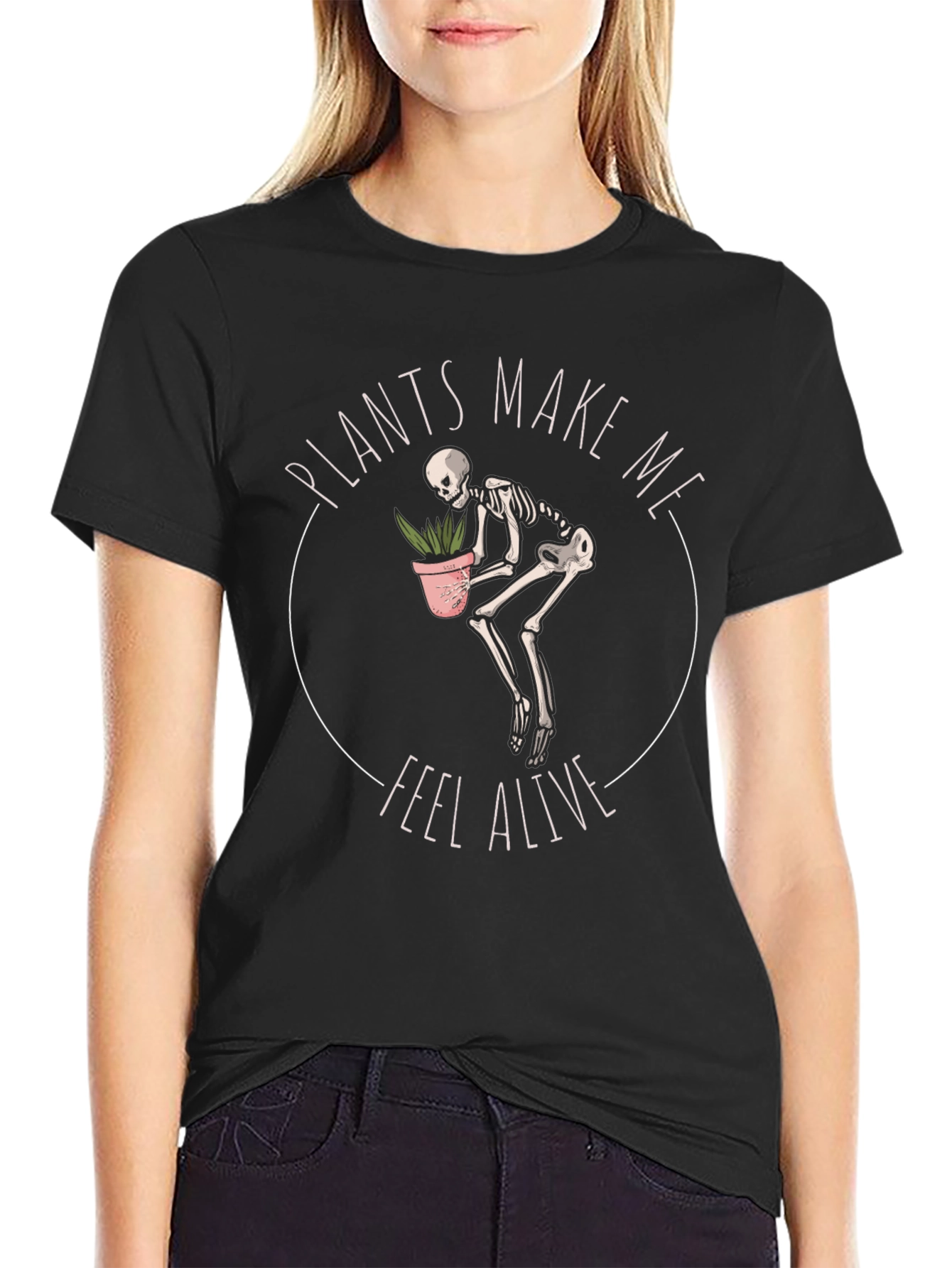 Plants Make Me Feel Alive Skeleton Graphic Tee