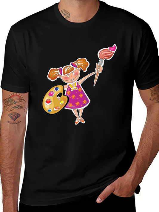 Painter Girl Graphic Tee - Black Cotton T-Shirt