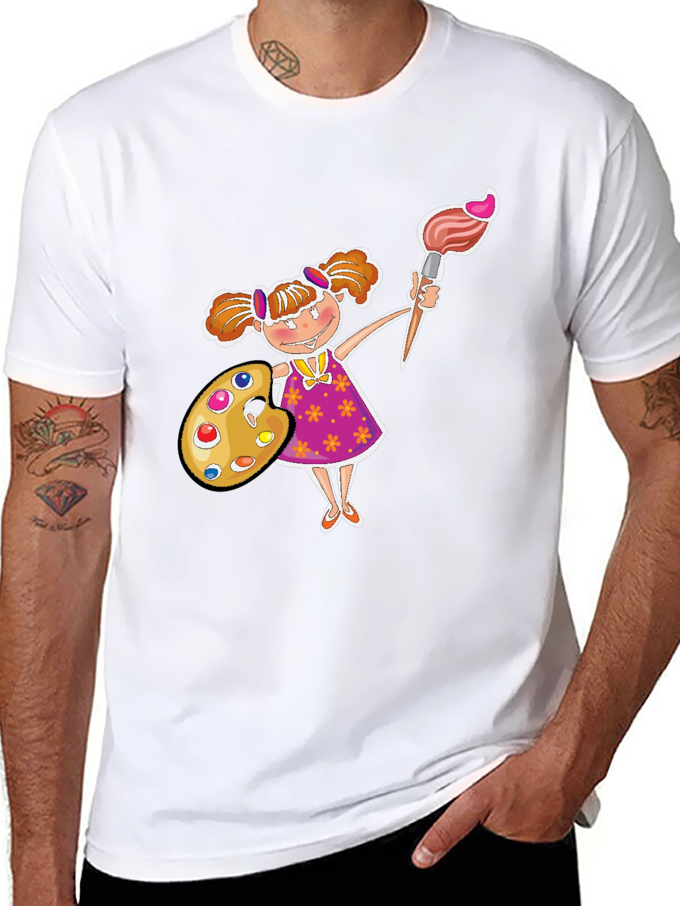 Painter Girl Graphic Tee - Black Cotton T-Shirt