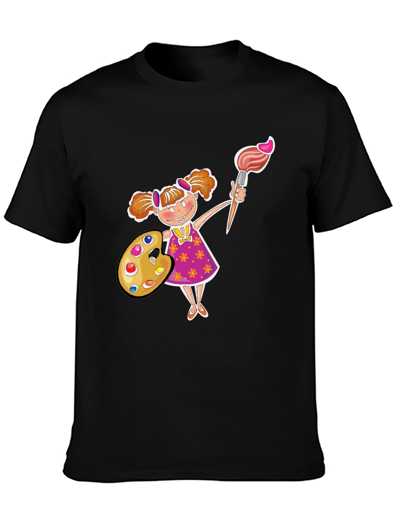 Painter Girl Graphic Tee - Black Cotton T-Shirt