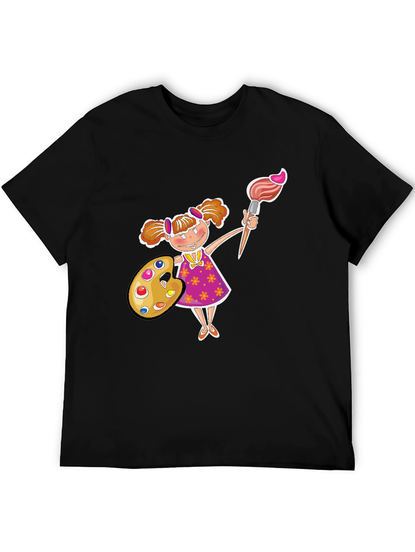 Painter Girl Graphic Tee - Black Cotton T-Shirt
