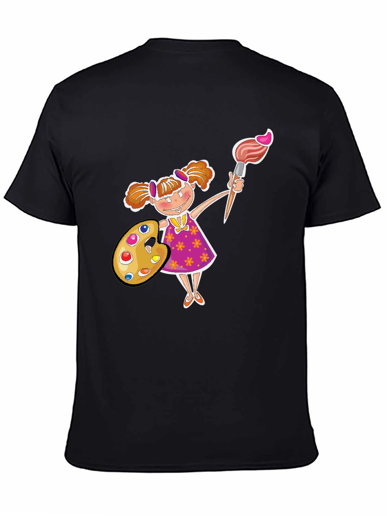 Painter Girl Graphic Tee - Black Cotton T-Shirt