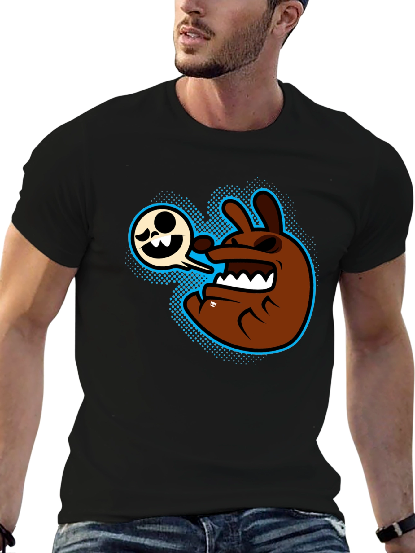 Cartoon Character Graphic T-Shirt - Mens Black Tee