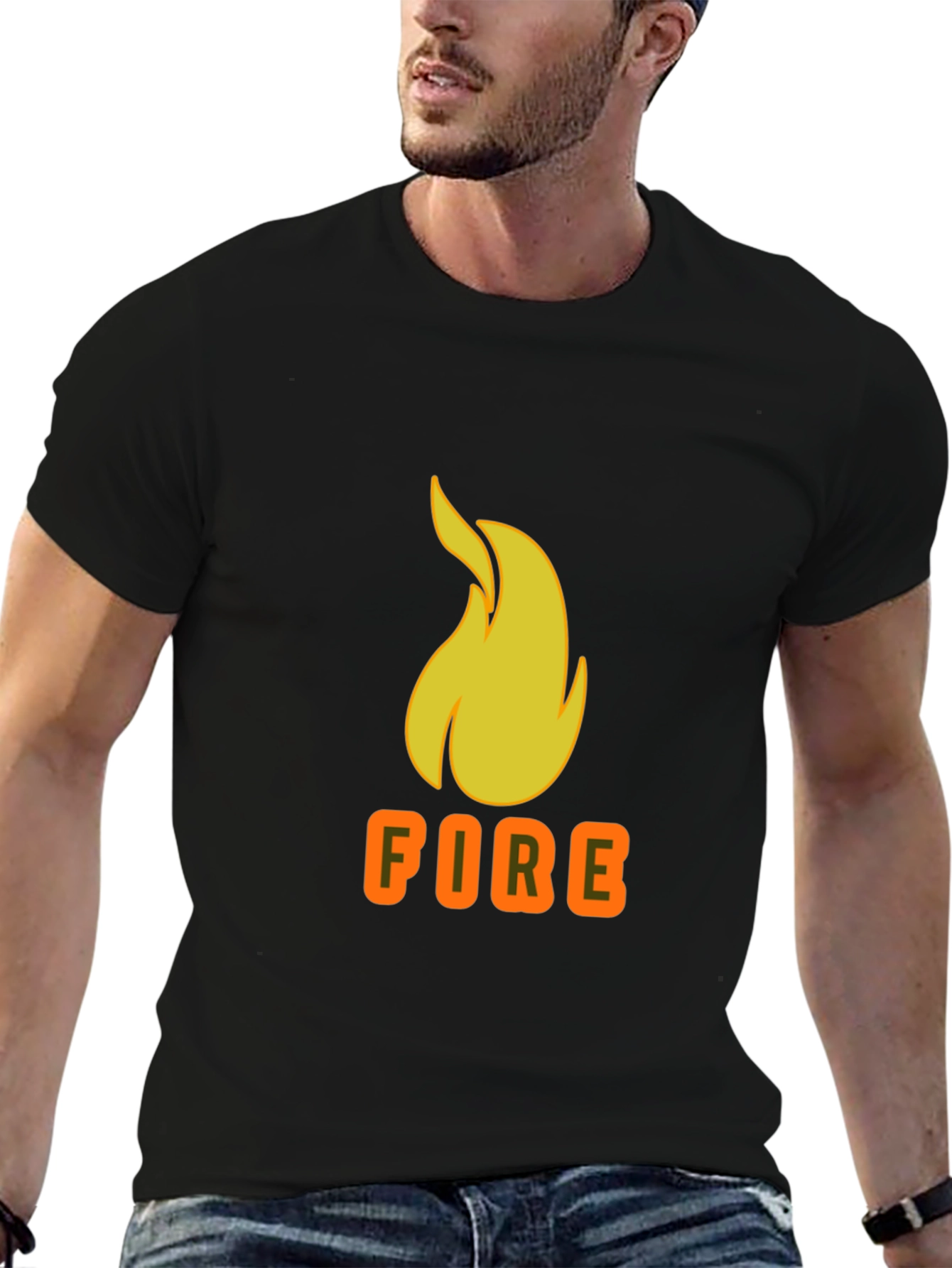 Flame Graphic Tee - Black Cotton T-Shirt