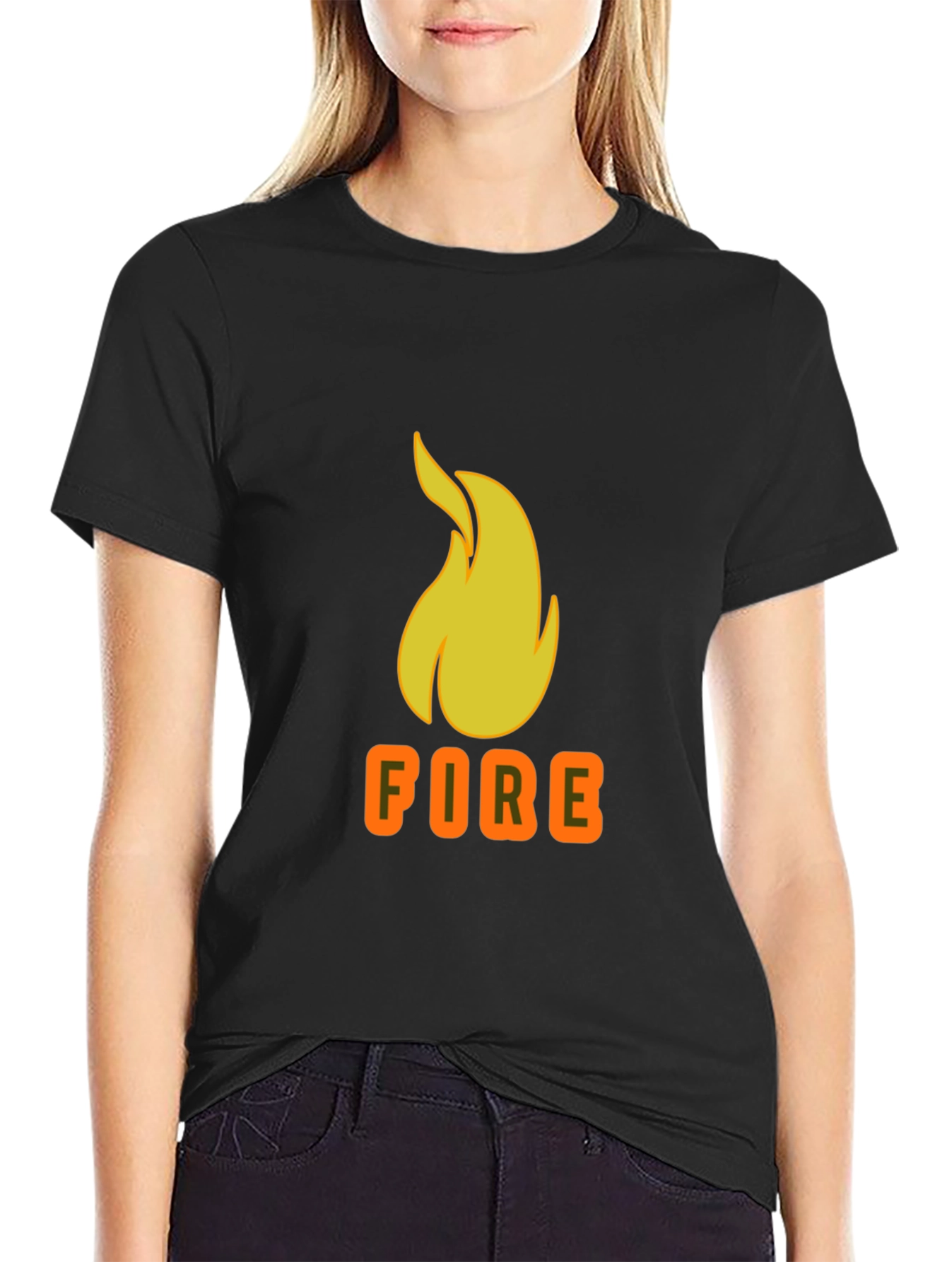 Flame Graphic Tee - Black Cotton T-Shirt