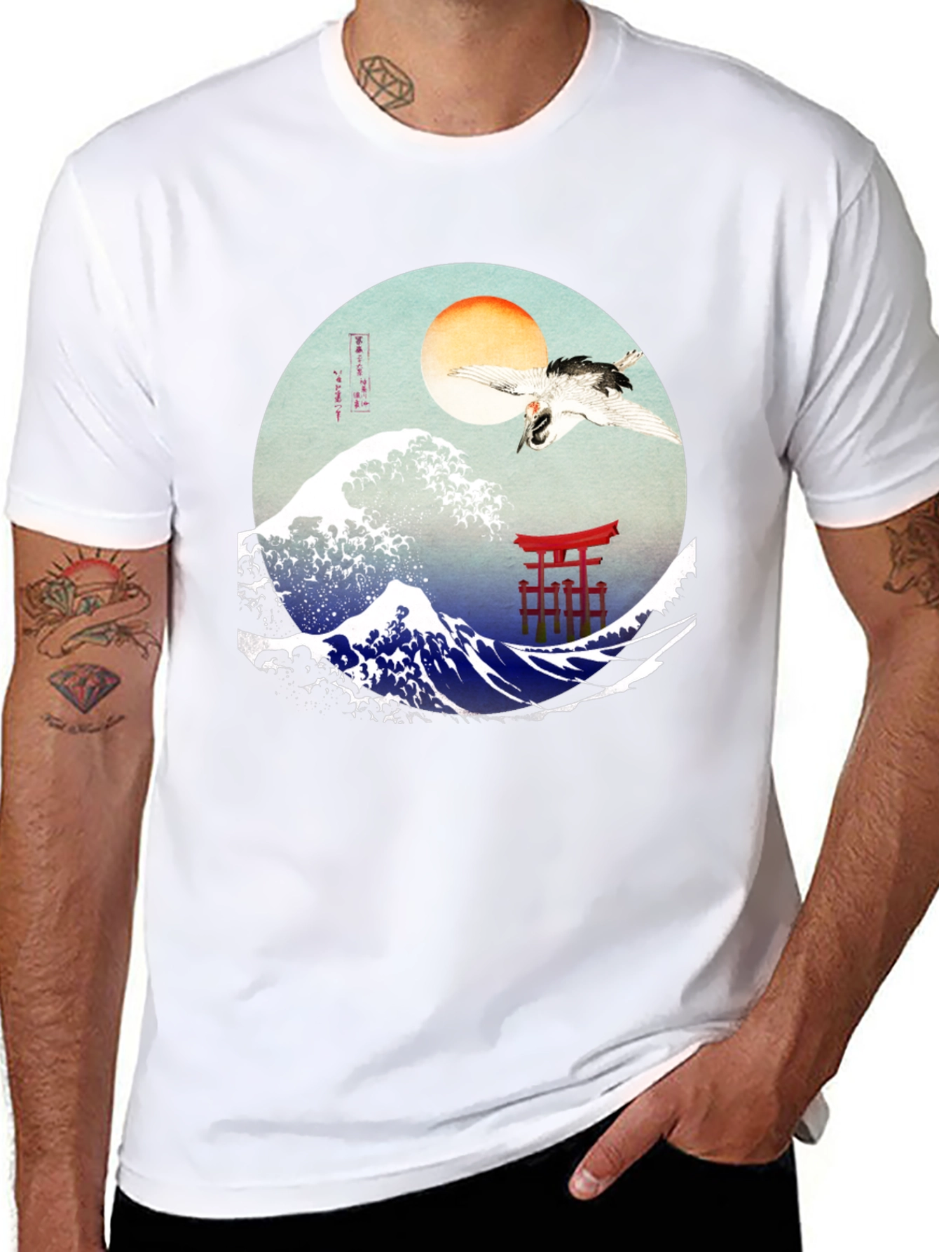 Great Wave Crane Torii Black Graphic Tee