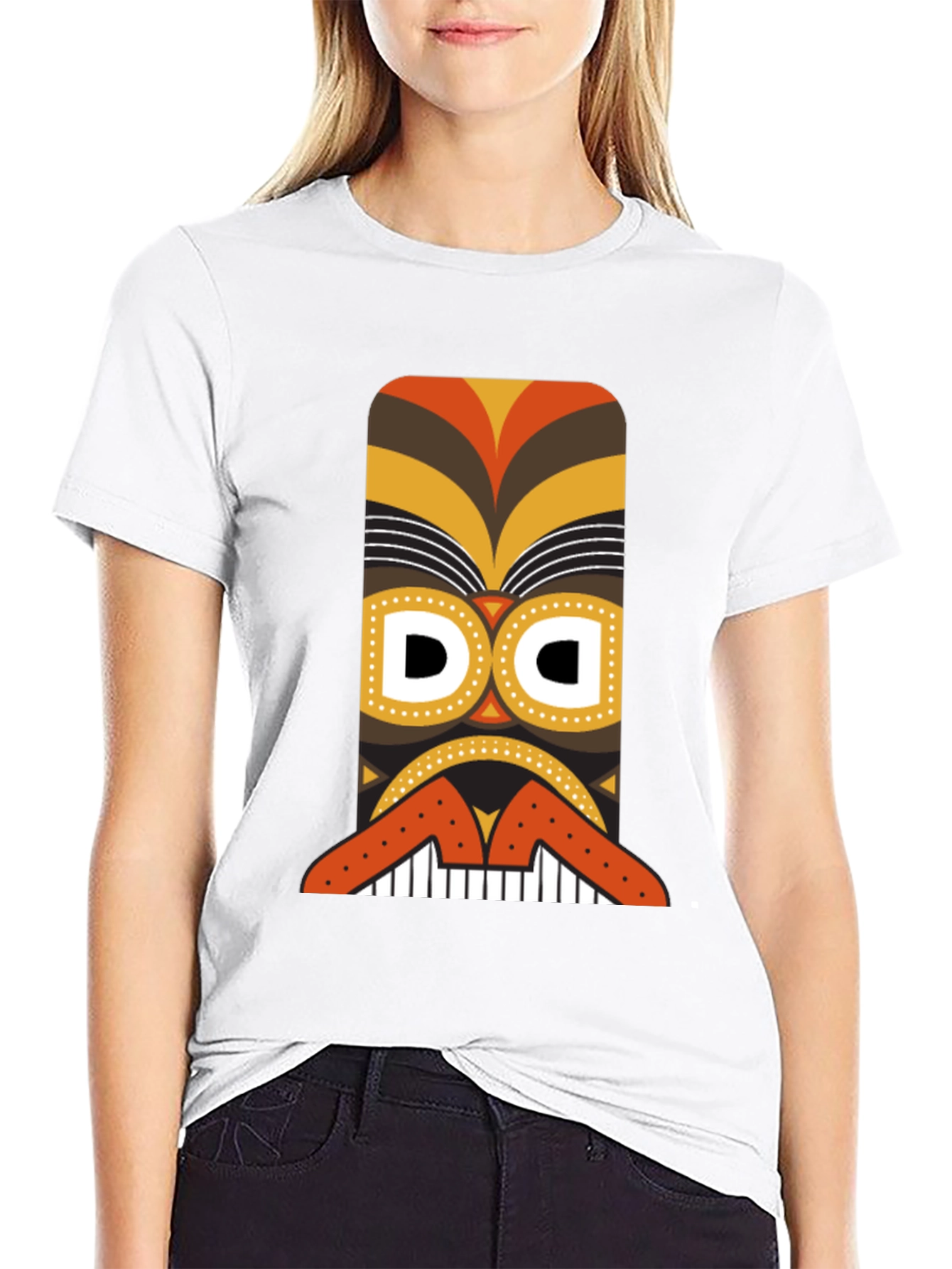 Tribal Tiki Mask Graphic Tee - Black