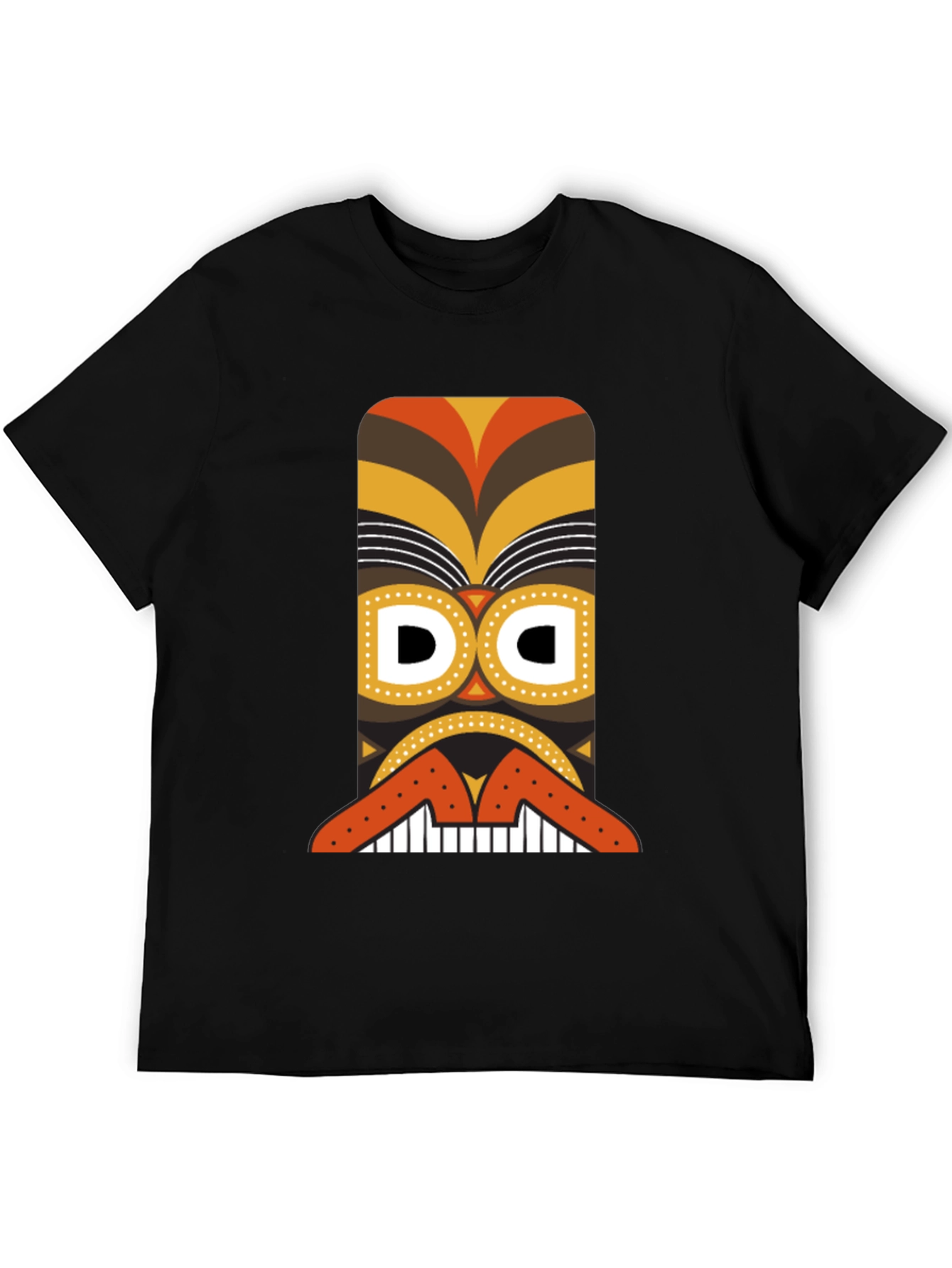 Tribal Tiki Mask Graphic Tee - Black