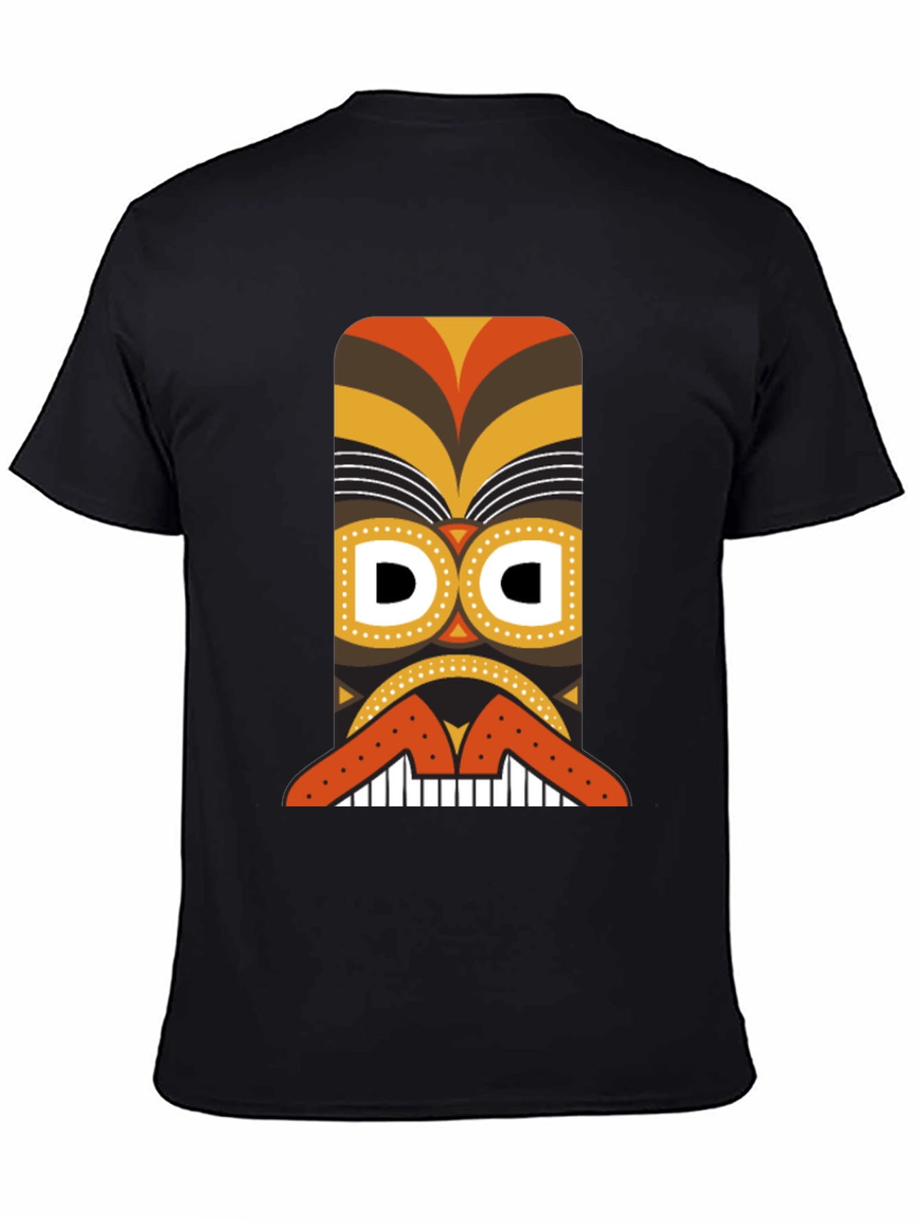 Tribal Tiki Mask Graphic Tee - Black