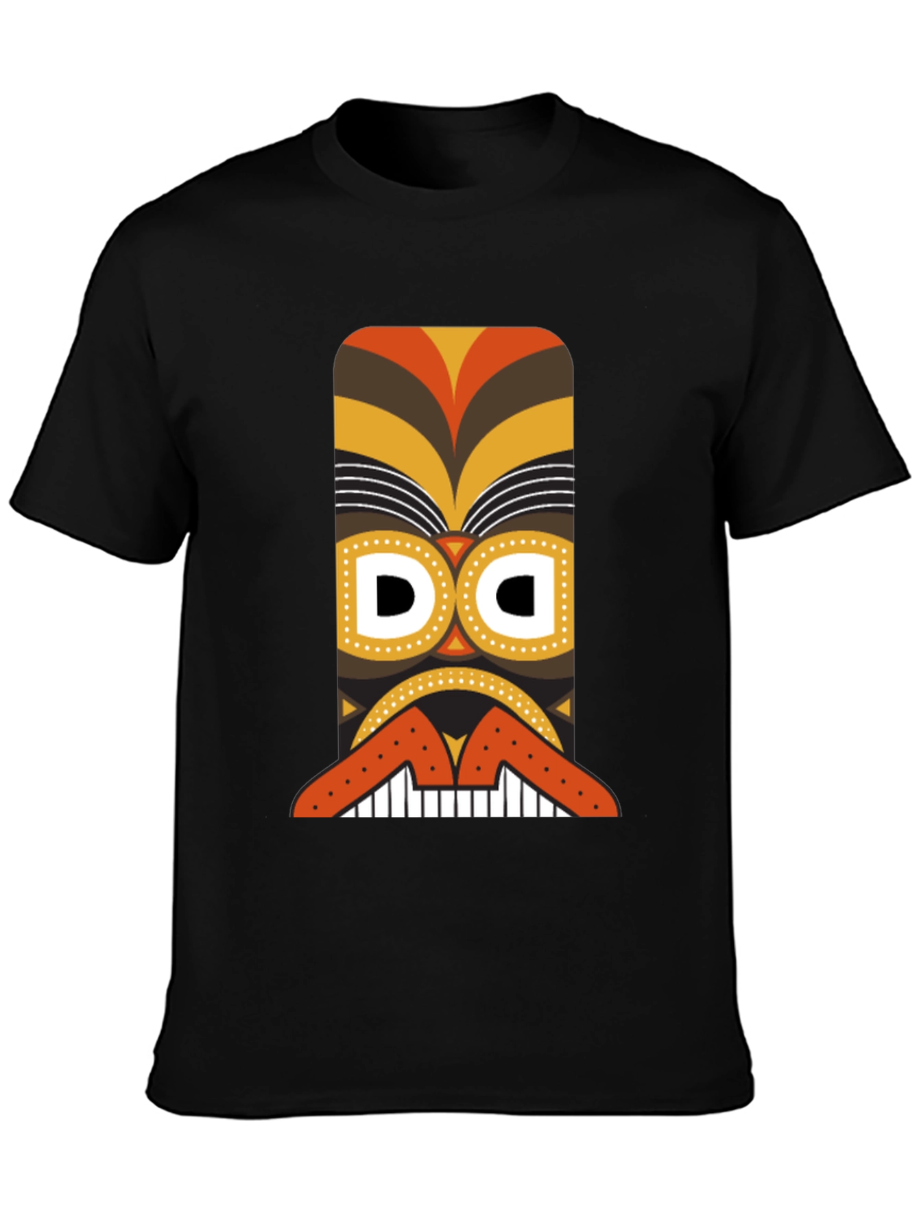 Tribal Tiki Mask Graphic Tee - Black