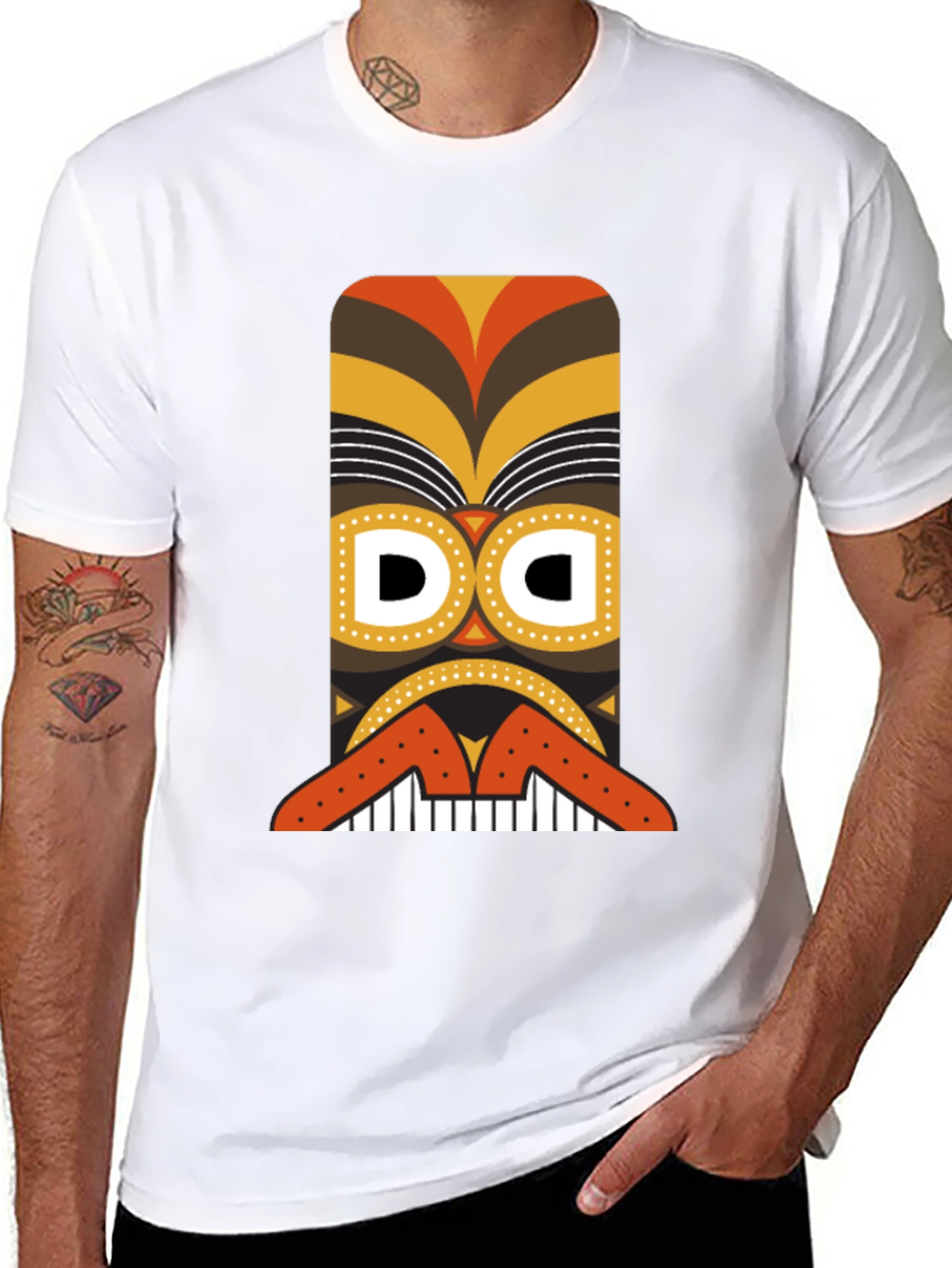 Tribal Tiki Mask Graphic Tee - Black