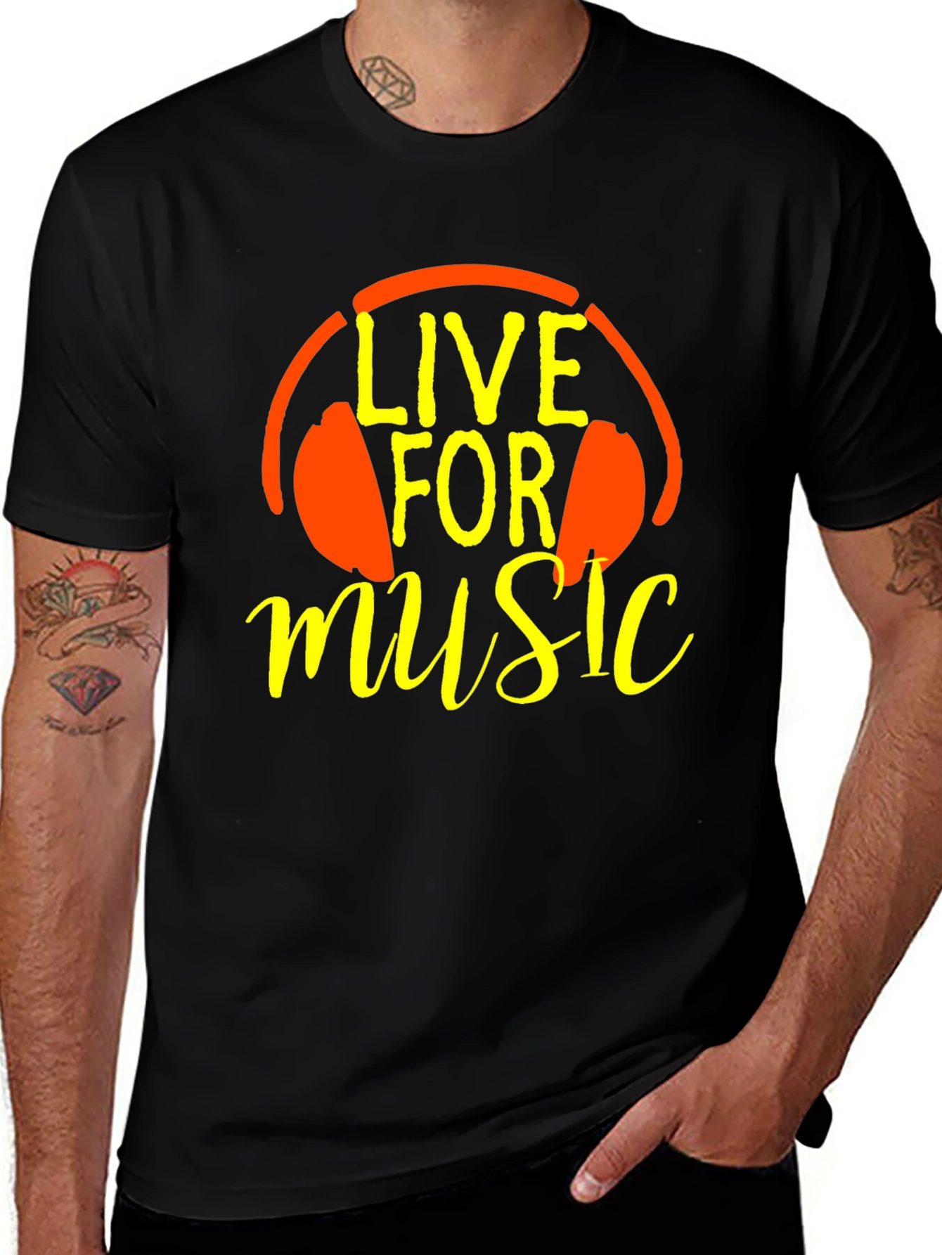 Live For Music T-Shirt - Headphones Graphic Tee