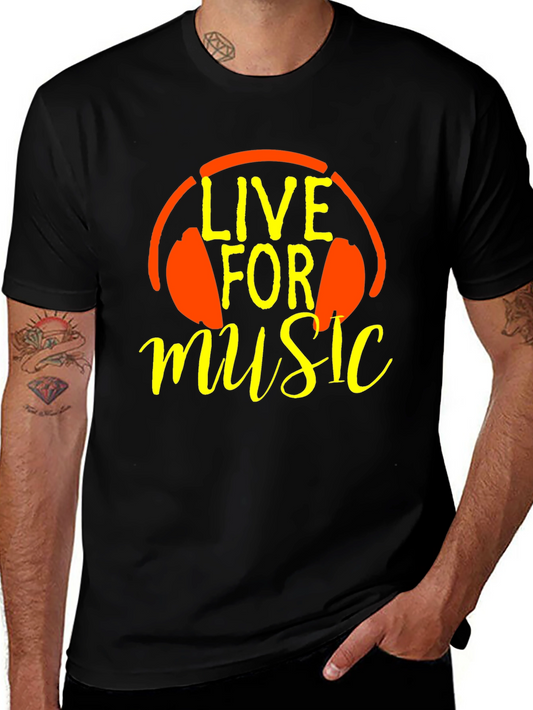 Live For Music T-Shirt - Headphones Graphic Tee