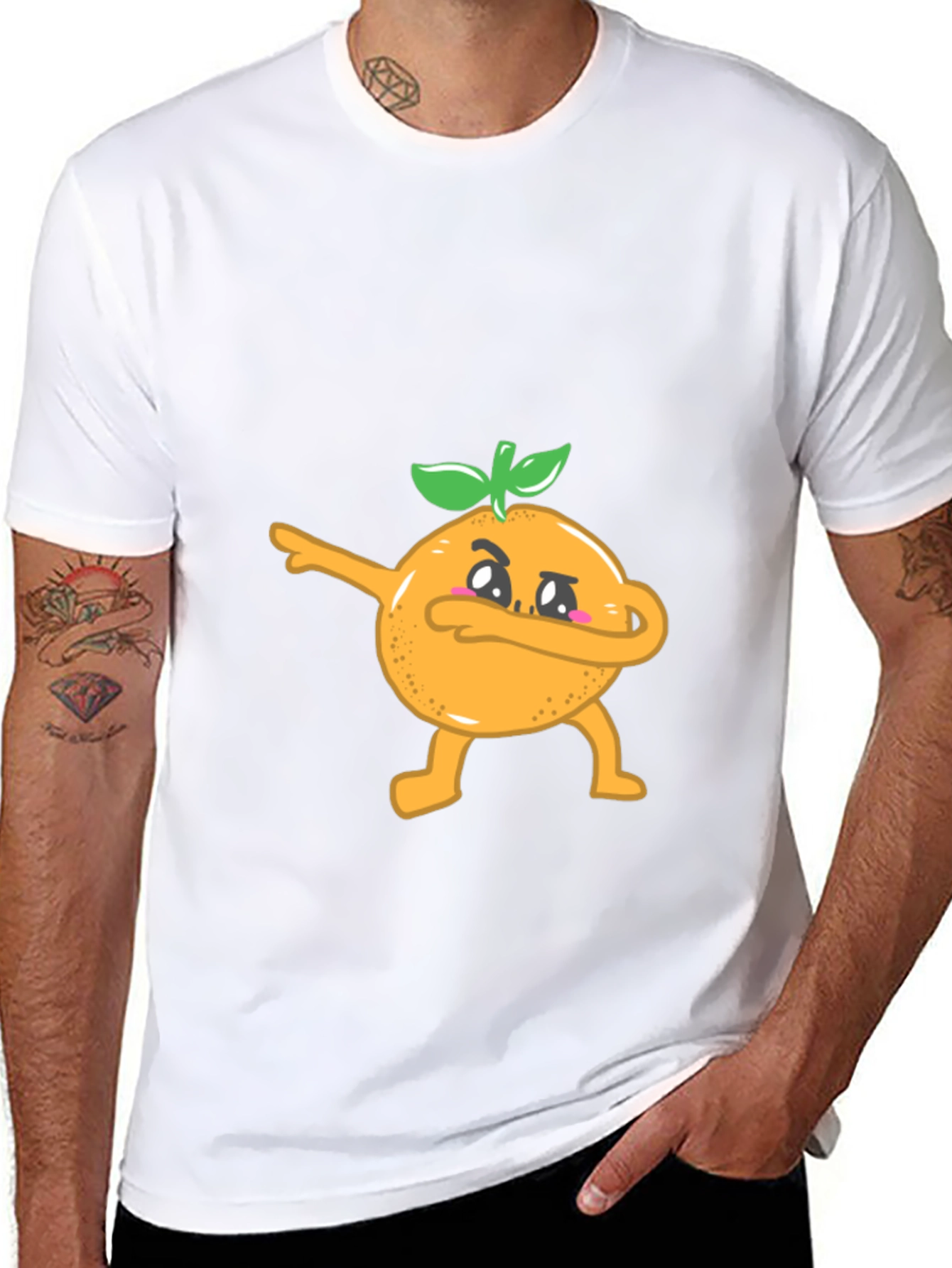 Dabbing Orange Graphic Tee - Black Cotton T-Shirt