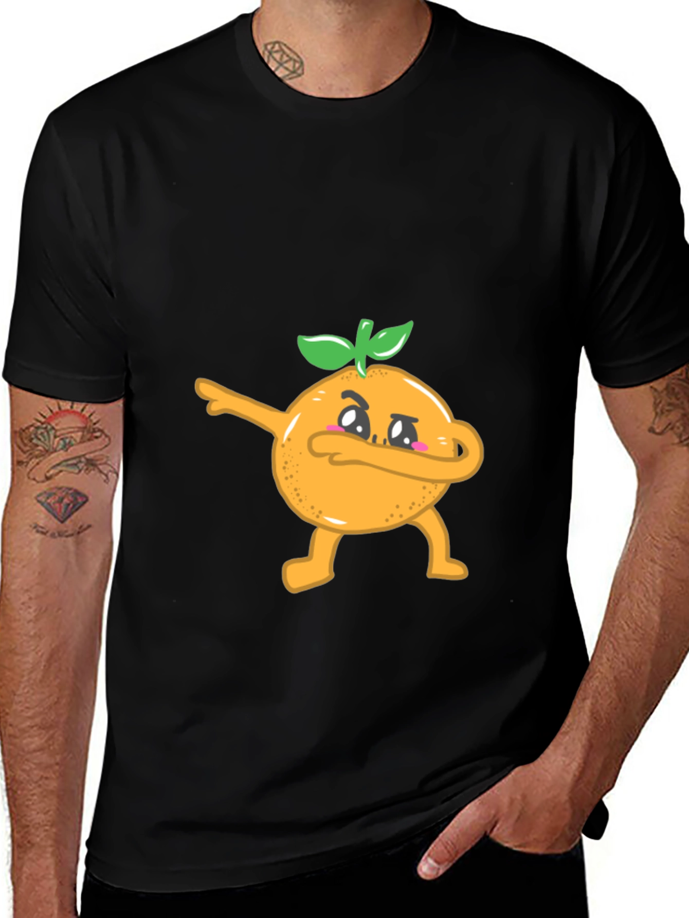 Dabbing Orange Graphic Tee - Black Cotton T-Shirt