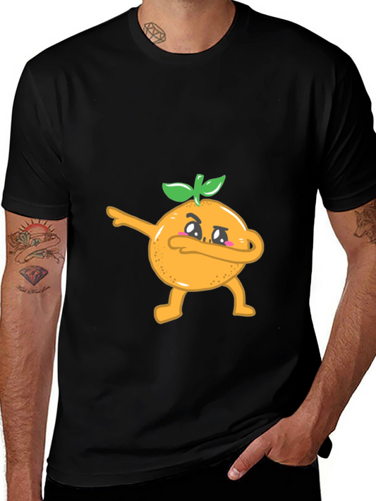 Dabbing Orange Graphic Tee - Black Cotton T-Shirt