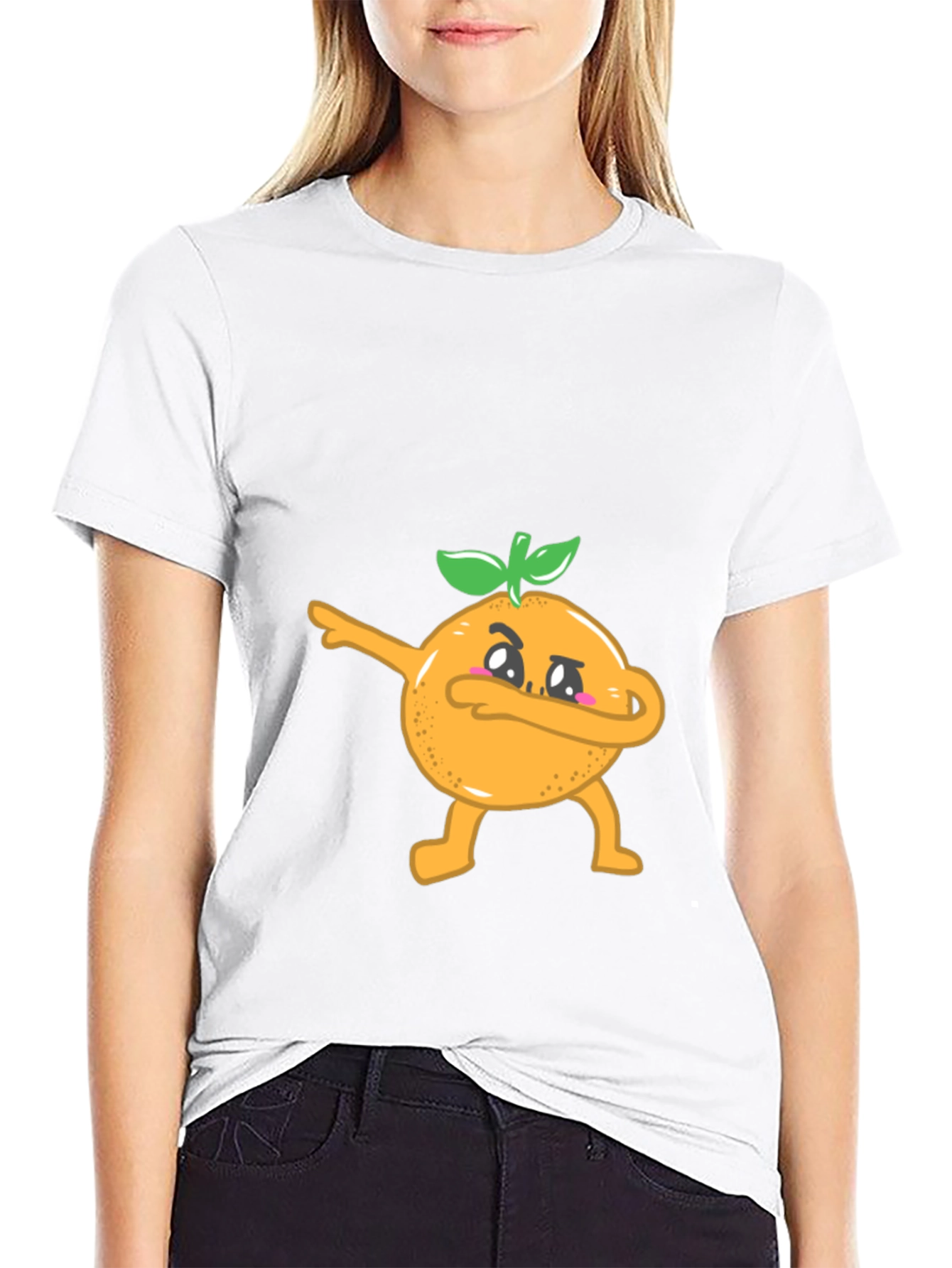 Dabbing Orange Graphic Tee - Black Cotton T-Shirt