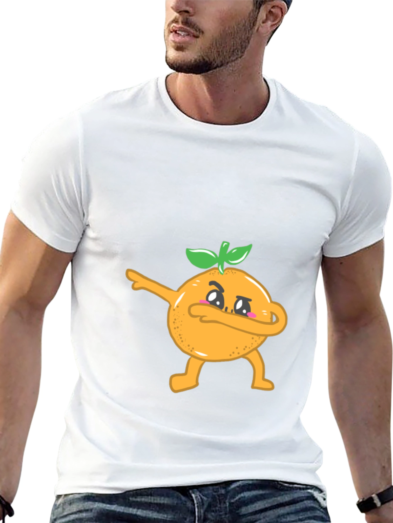 Dabbing Orange Graphic Tee - Black Cotton T-Shirt