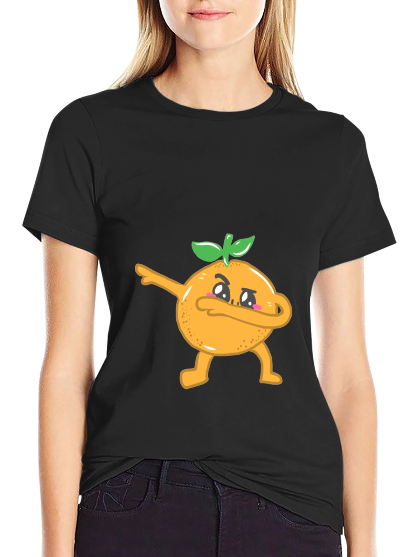 Dabbing Orange Graphic Tee - Black Cotton T-Shirt