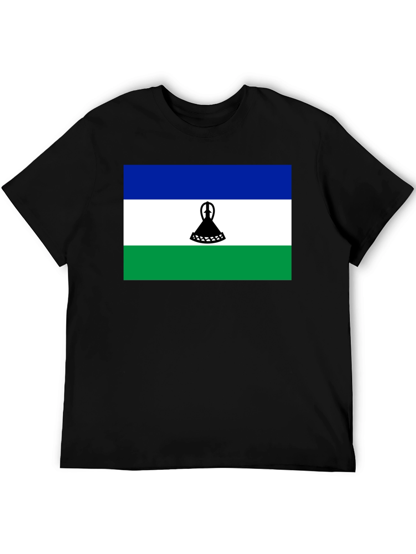 Lesotho Flag Graphic Tee - Black Cotton T-Shirt