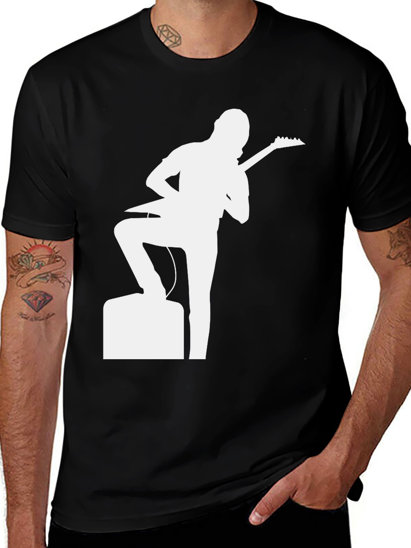 Guitar Player Graphic Tee - Black Cotton T-Shirt