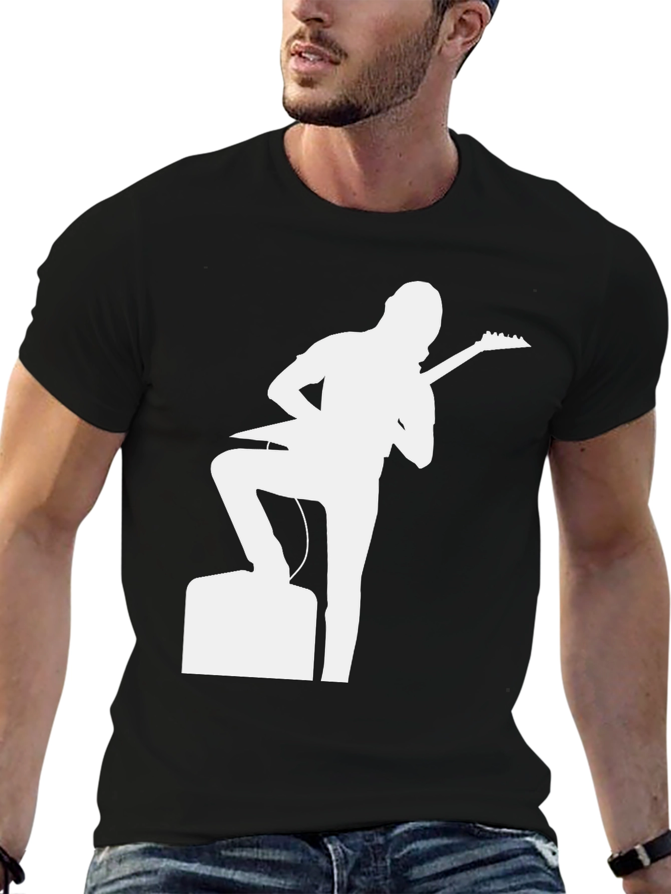 Guitar Player Graphic Tee - Black Cotton T-Shirt